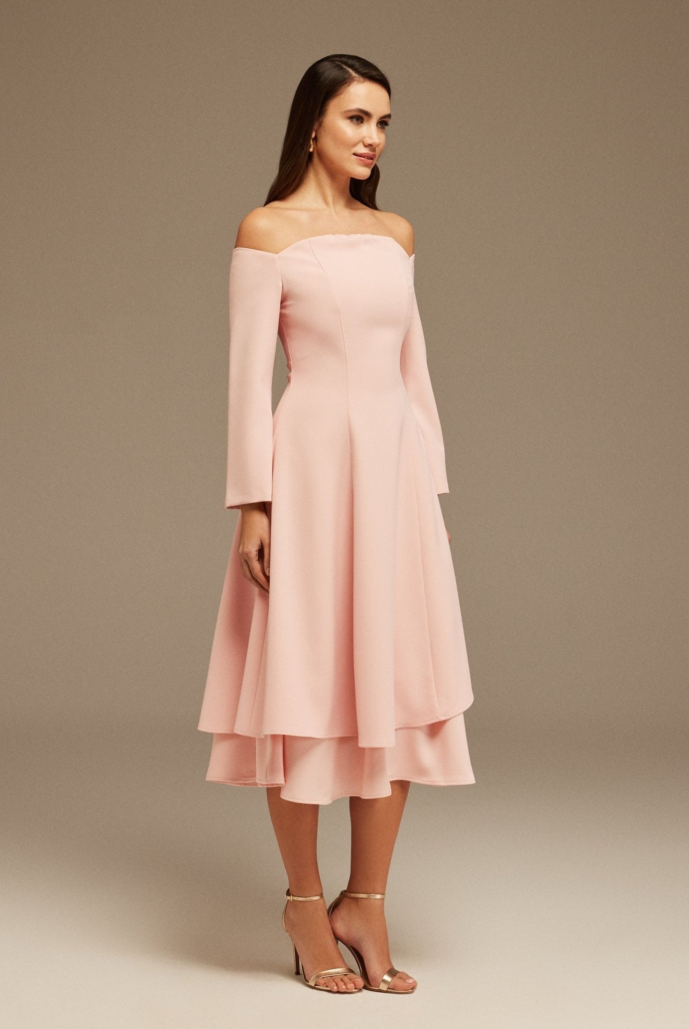 Pink Off - Shoulder Midi Dress - shopaleena