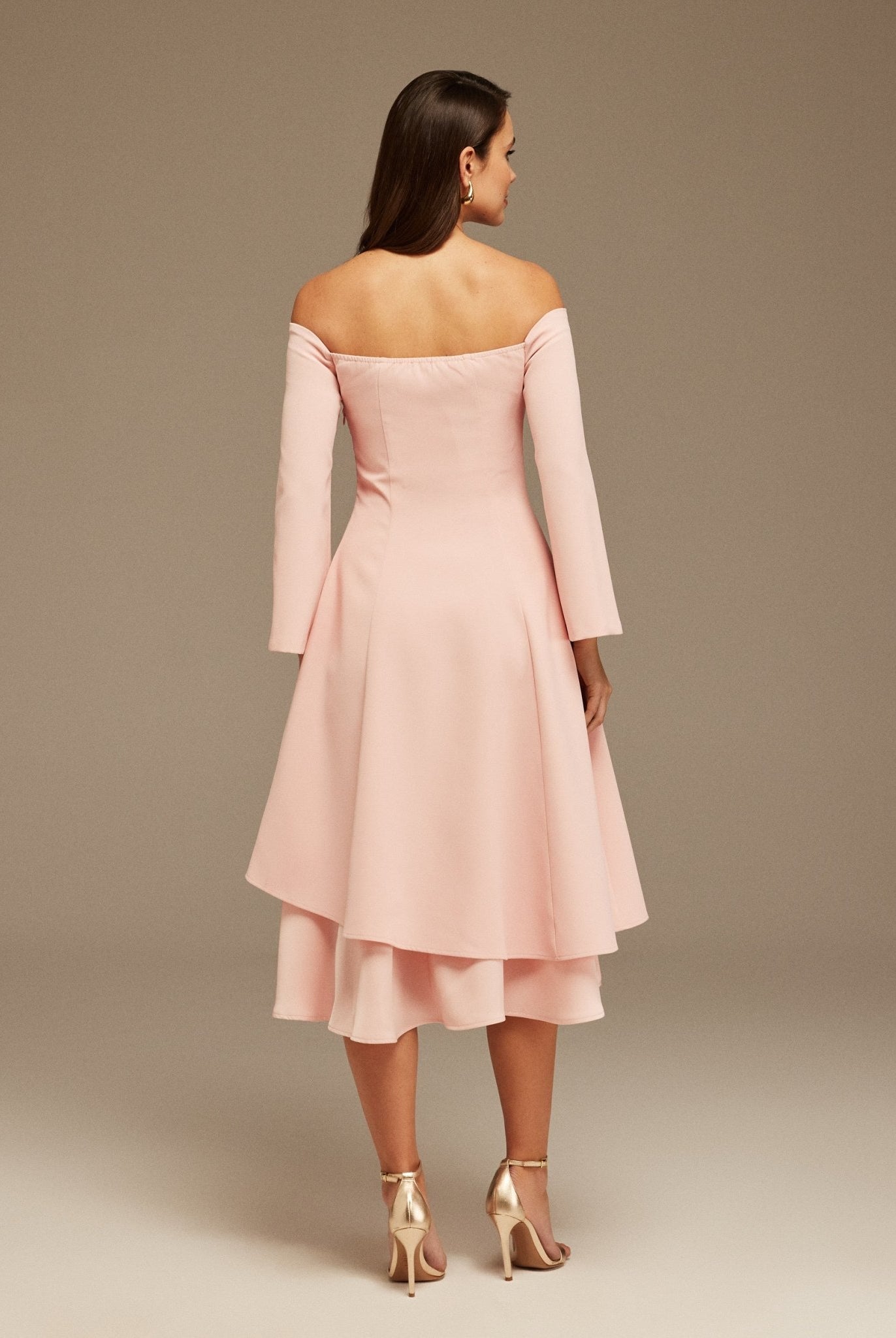 Pink Off - Shoulder Midi Dress - shopaleena