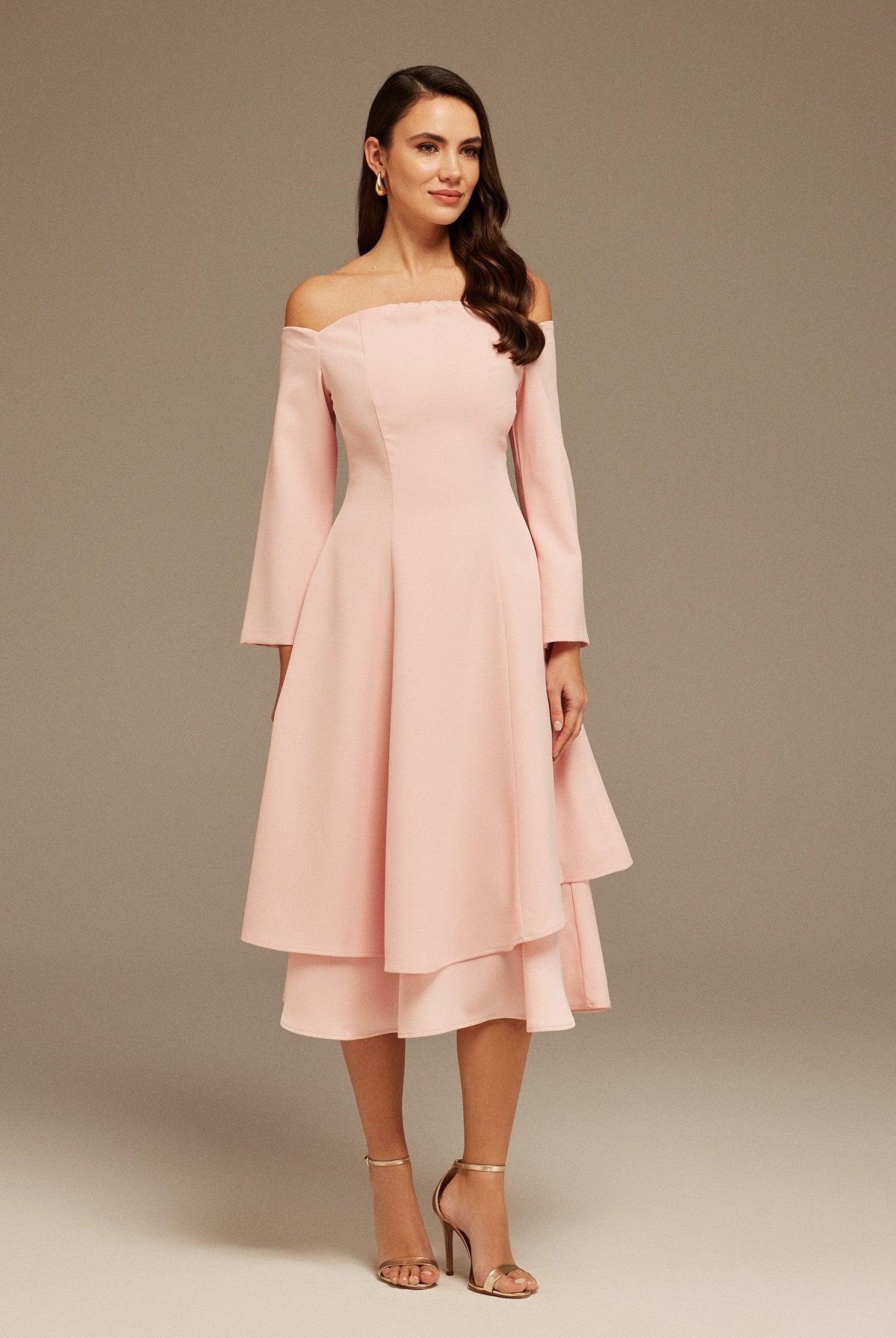 Pink Off - Shoulder Midi Dress - shopaleena