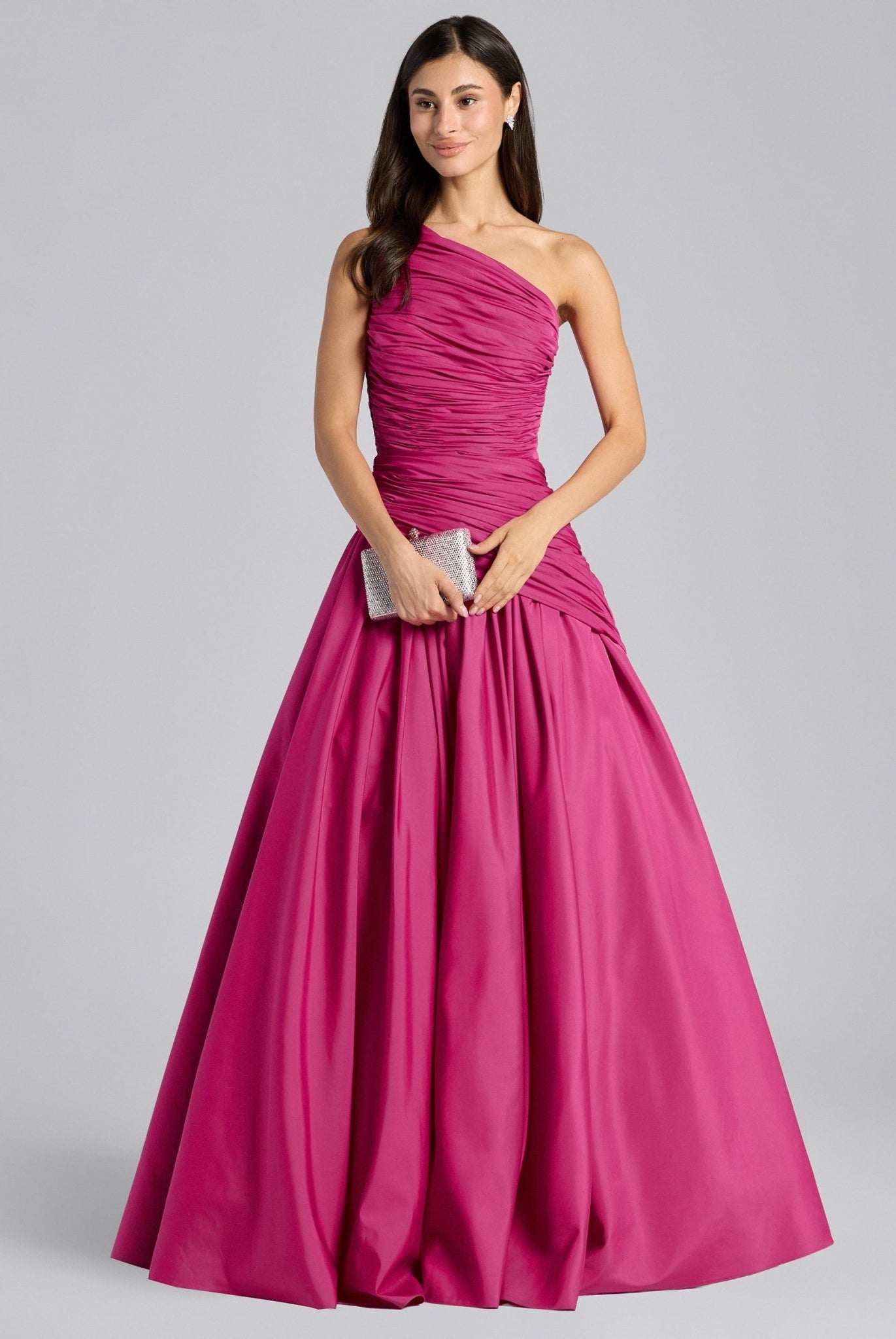 Pink One Shoulder Ruched Gown - shopaleena