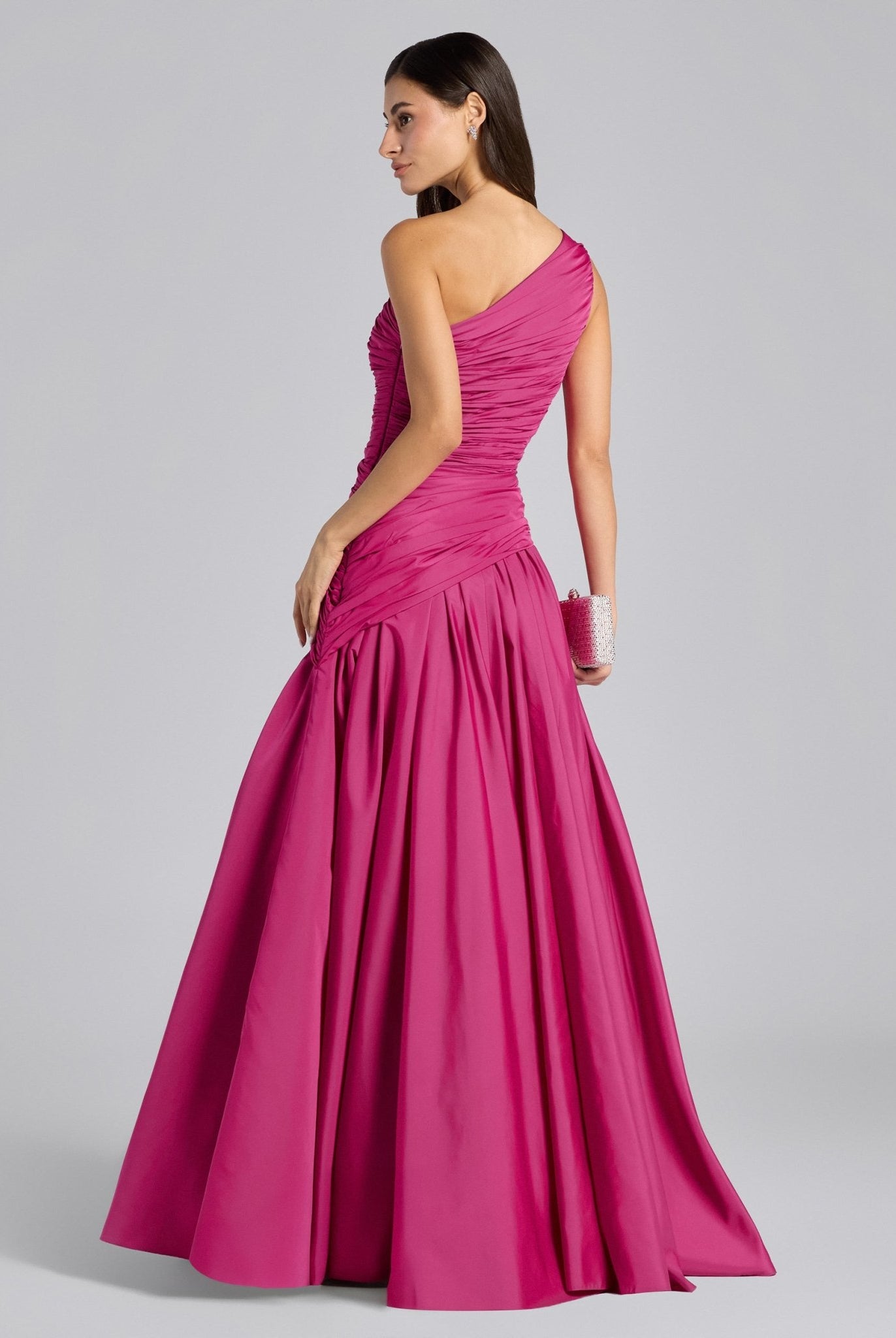 Pink One Shoulder Ruched Gown - shopaleena