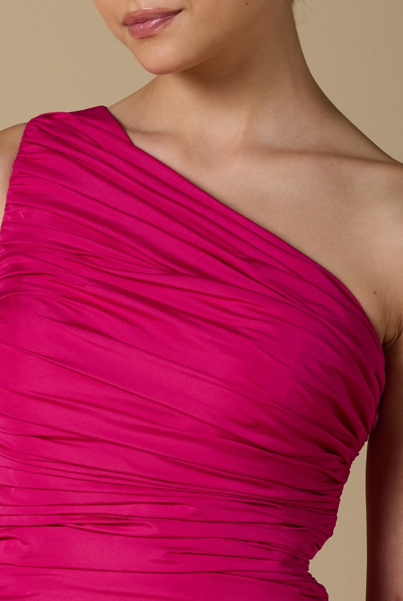 Pink One Shoulder Ruched Gown - shopaleena
