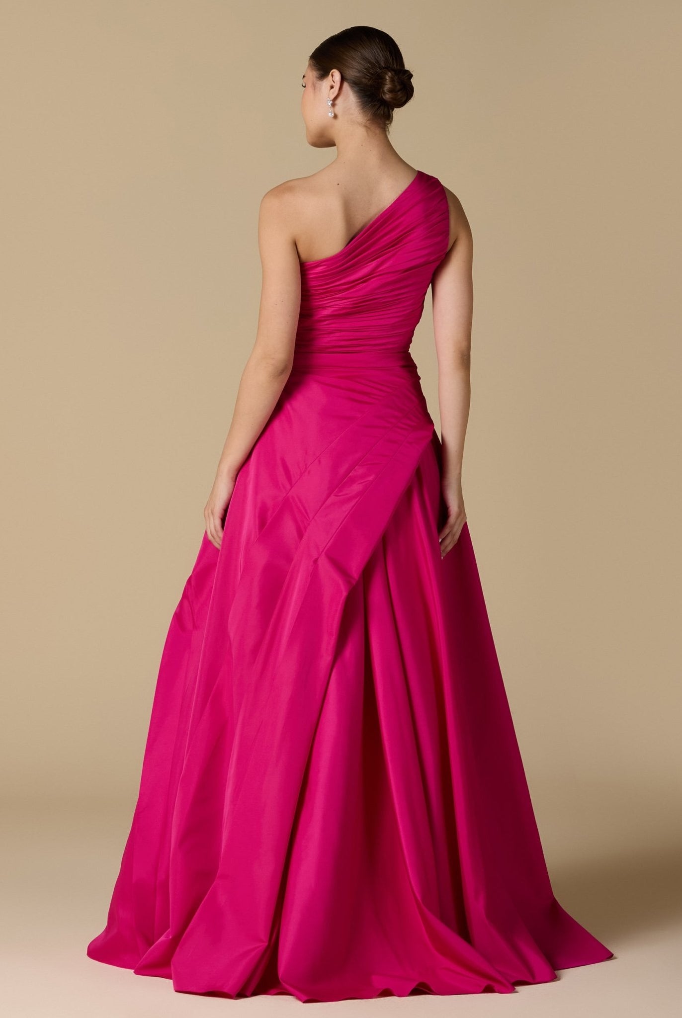 Pink One Shoulder Ruched Gown - shopaleena