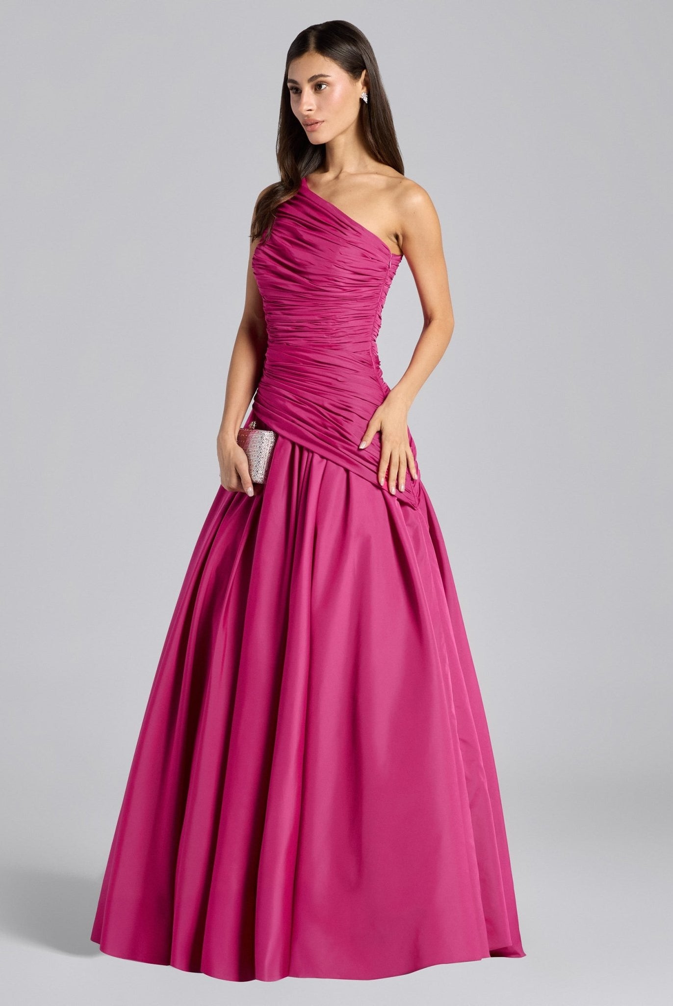 Pink One Shoulder Ruched Gown - shopaleena