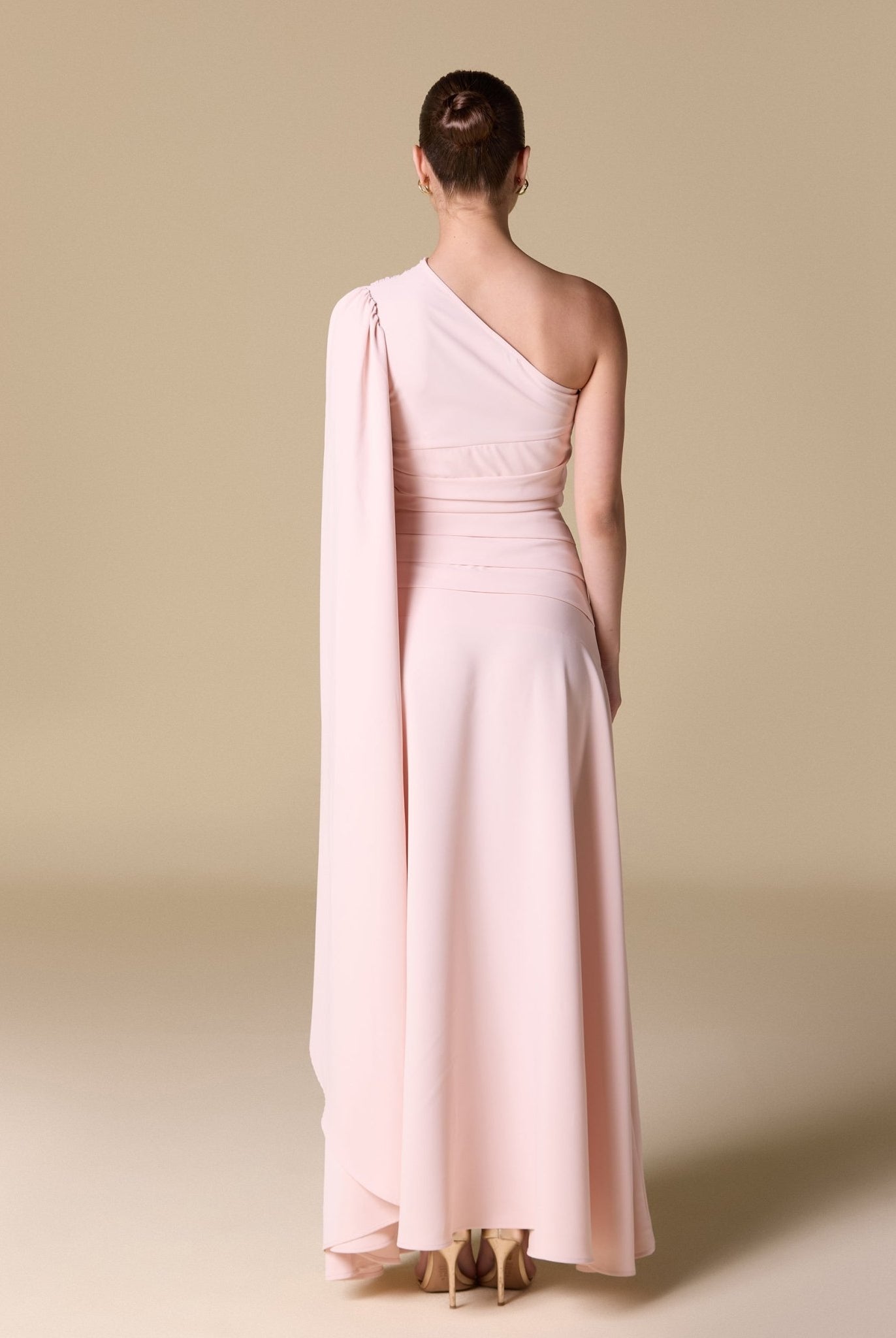 Pink One Shoulder Sleeveless Crepe Dress - shopaleena