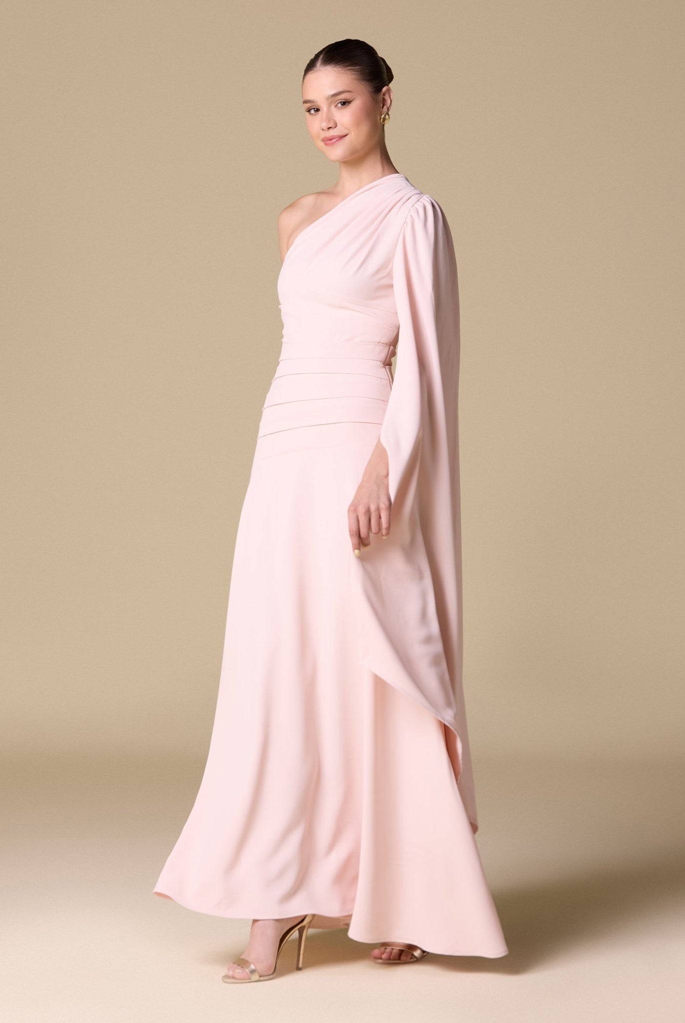 Pink One Shoulder Sleeveless Crepe Dress - shopaleena