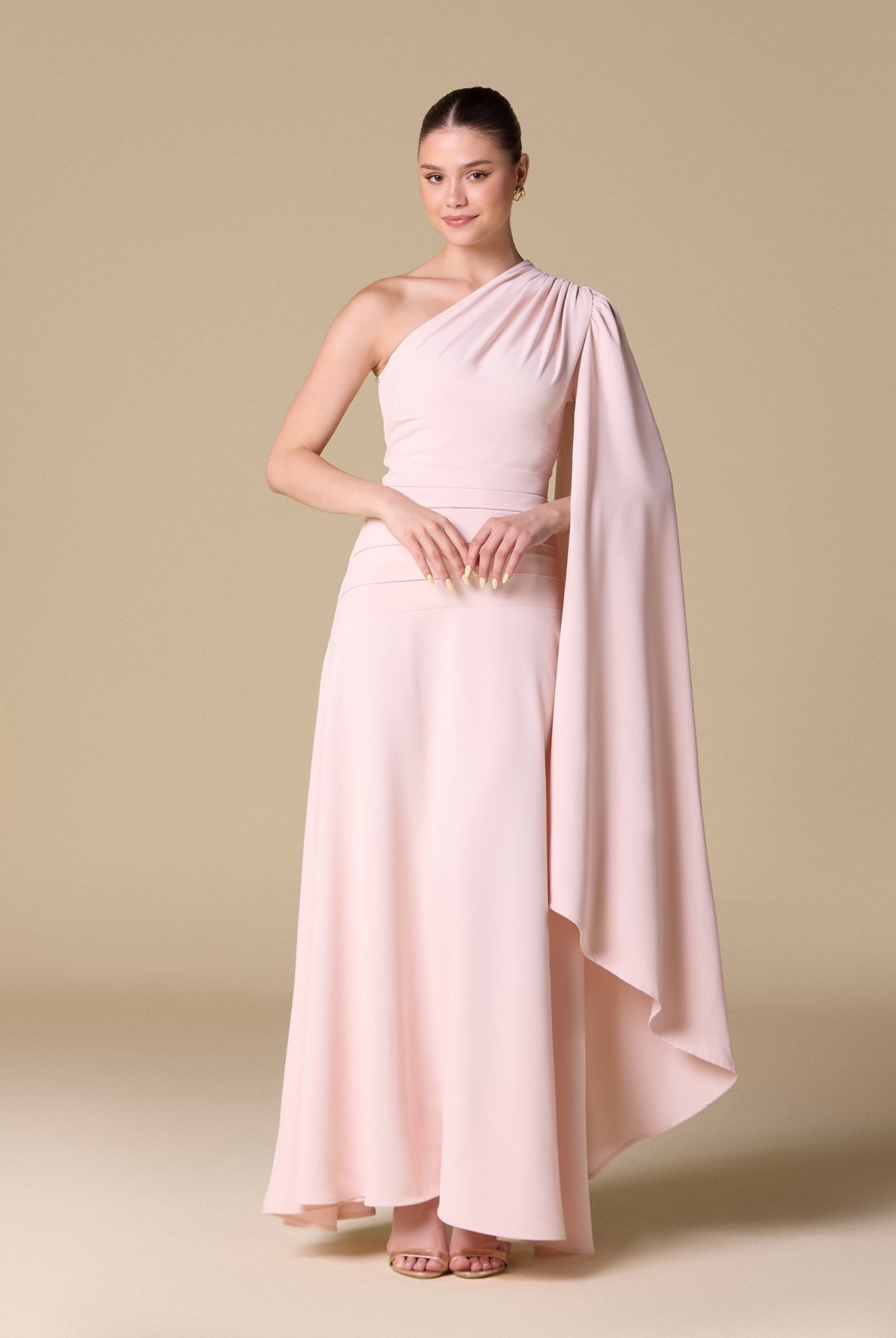 Pink One Shoulder Sleeveless Crepe Dress - shopaleena