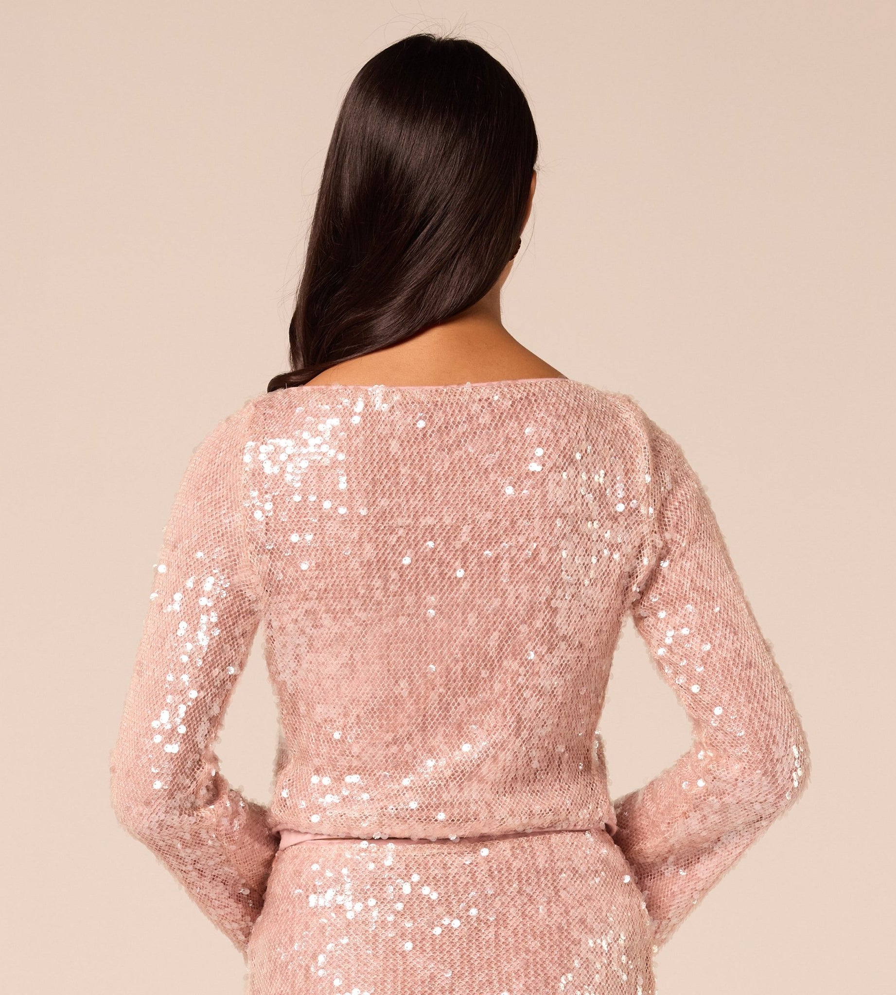 Pink Open-Front Long Sleeve Sequin Jacket - shopaleena