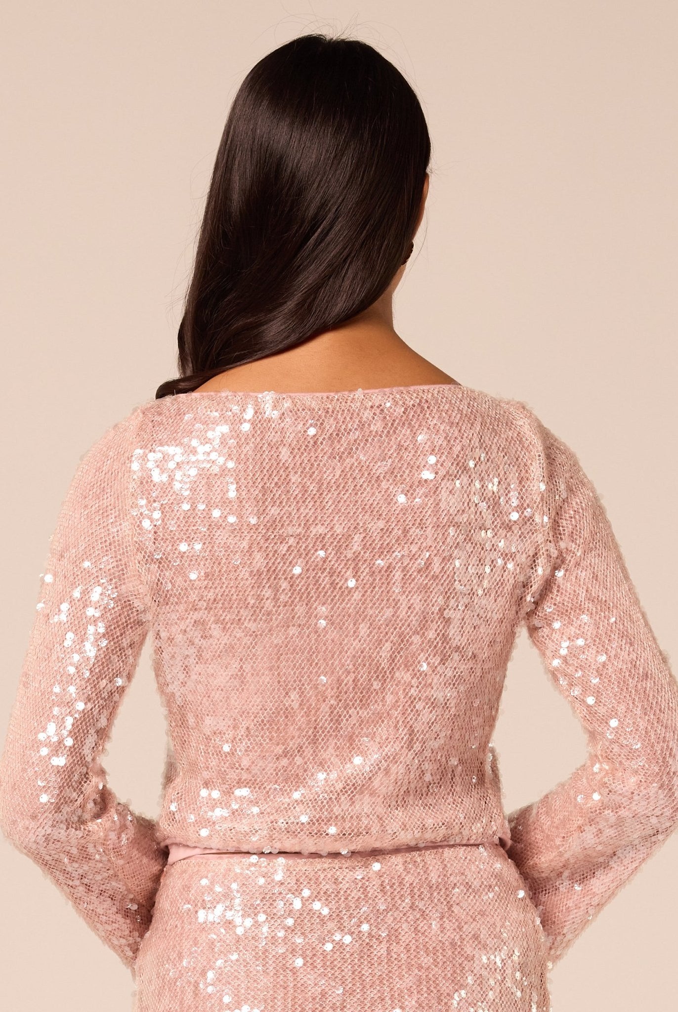 Pink Open-Front Long Sleeve Sequin Jacket - shopaleena