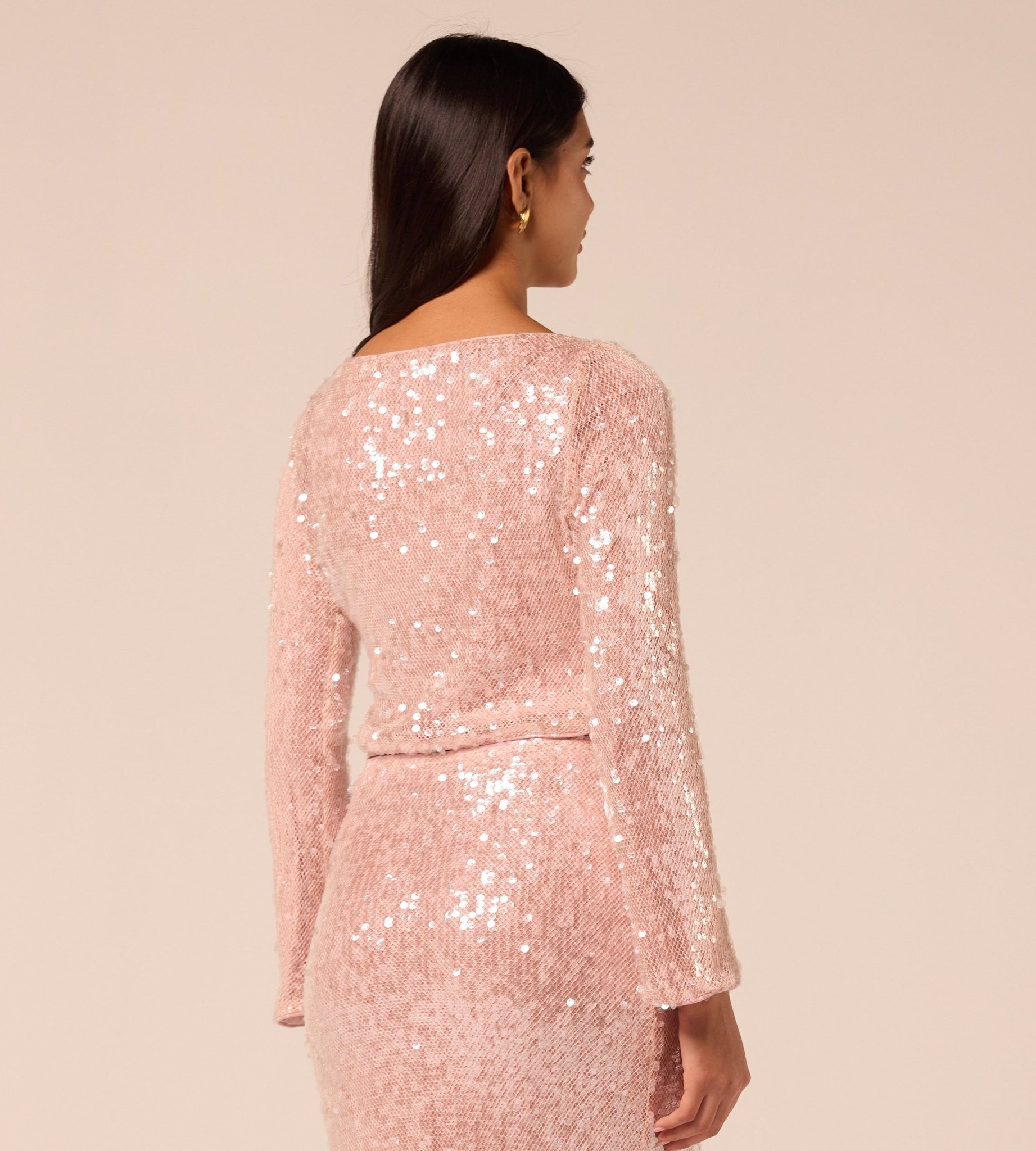 Pink Open-Front Long Sleeve Sequin Jacket - shopaleena
