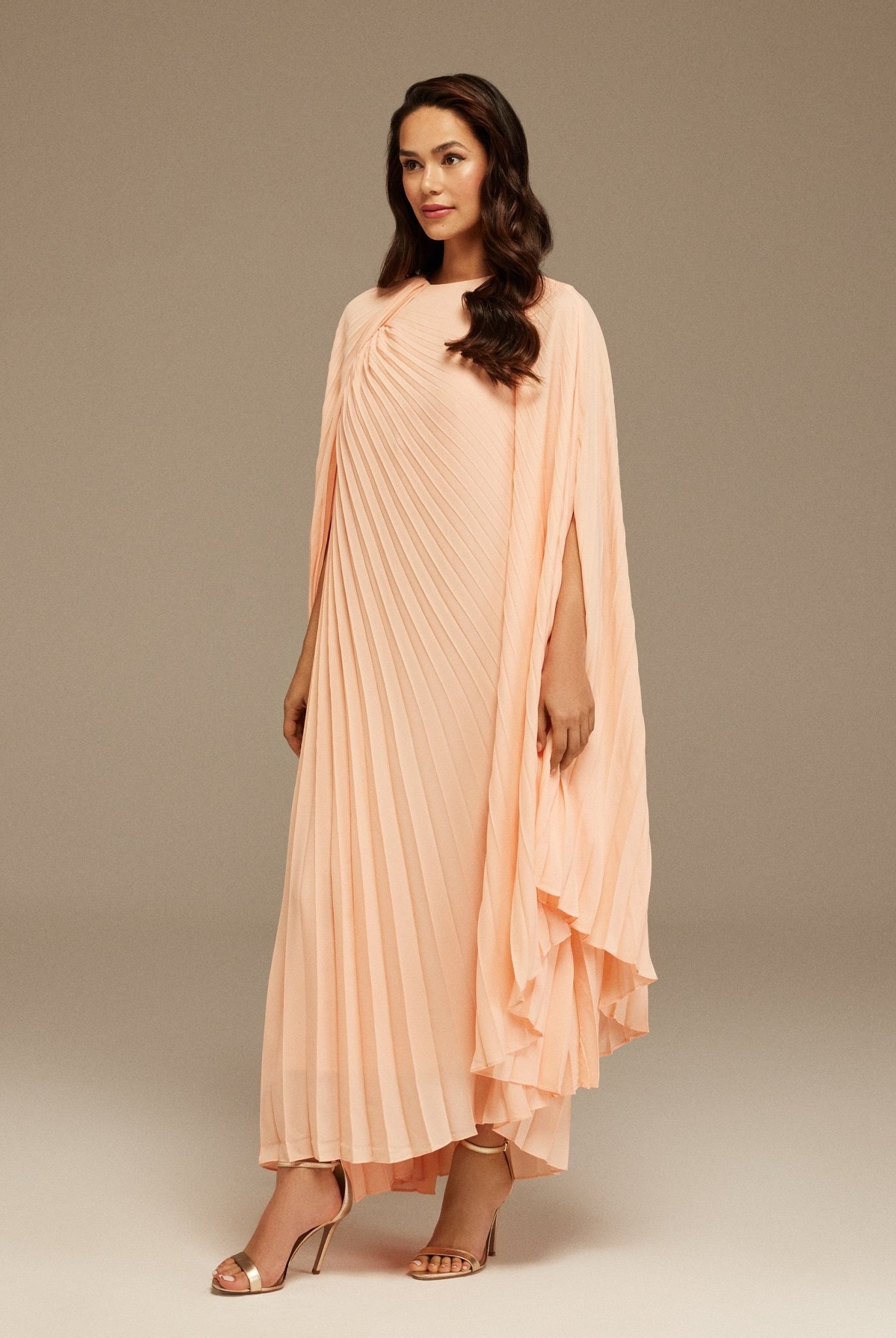 Pink Pleated Cape Midi Dress - shopaleena