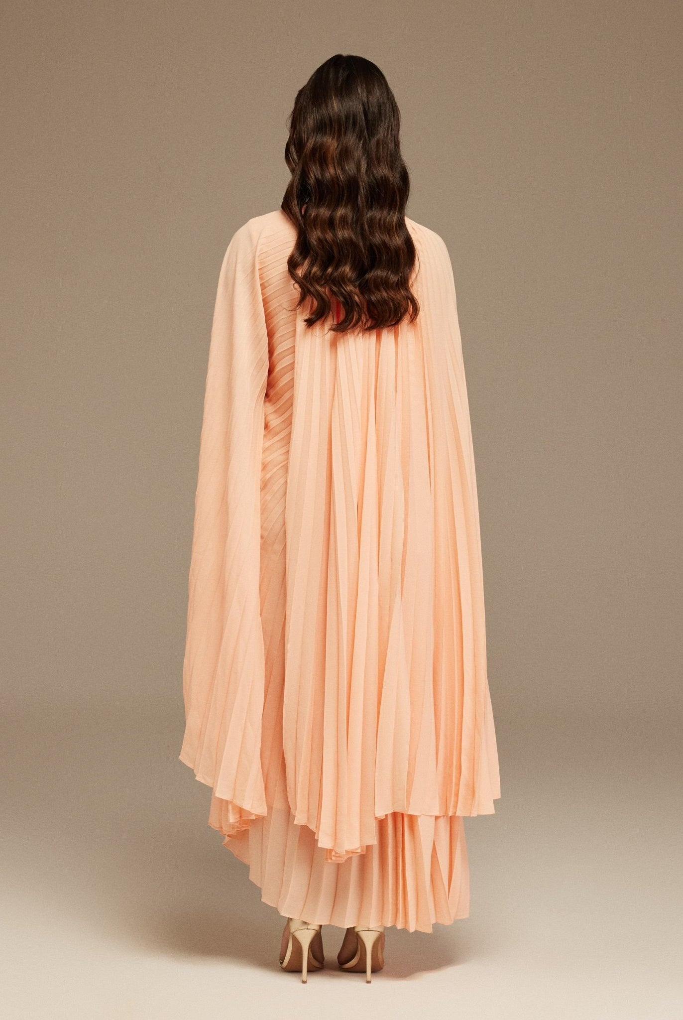 Pink Pleated Cape Midi Dress - shopaleena