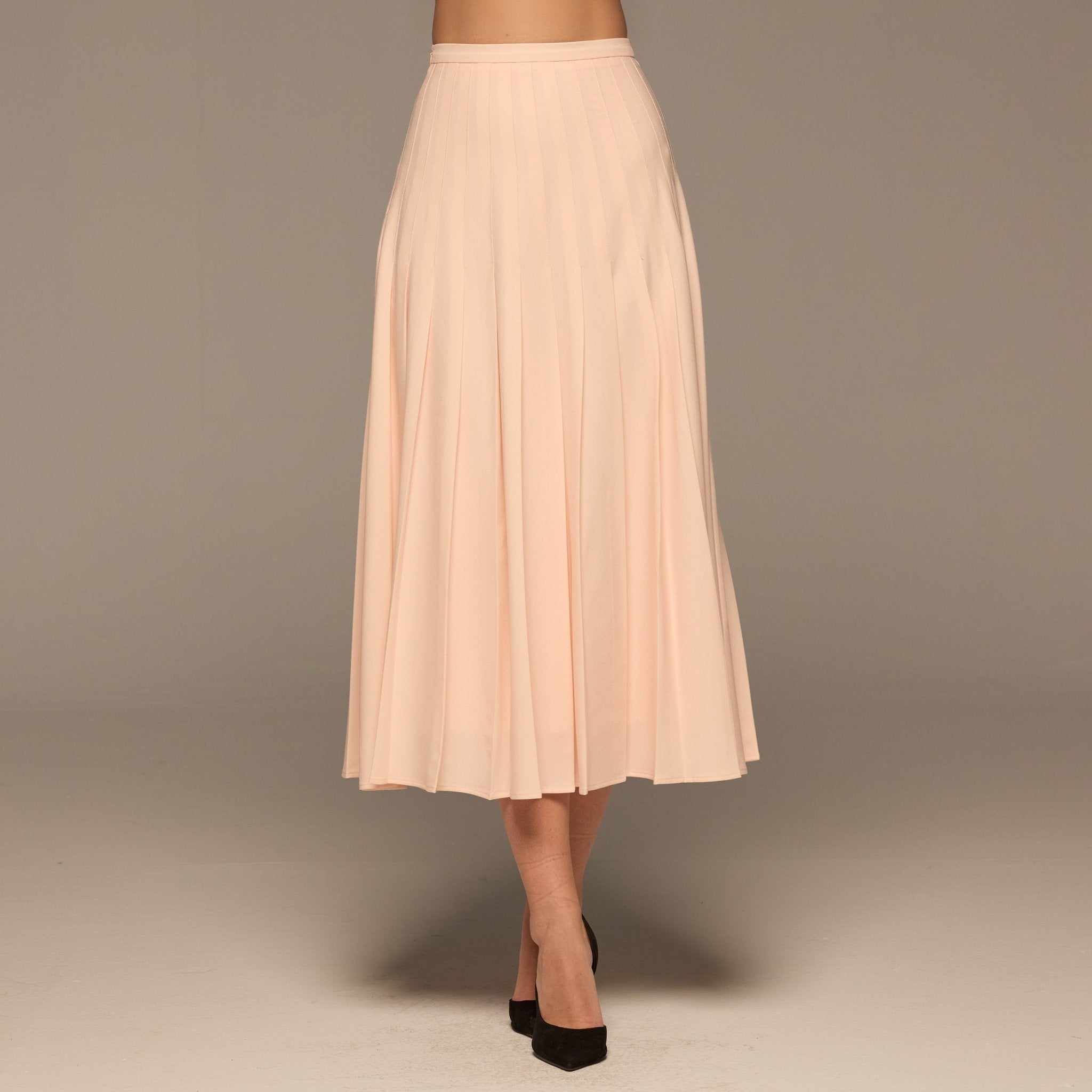 Pink Pleated Crepe Maxi Skirt - shopaleena