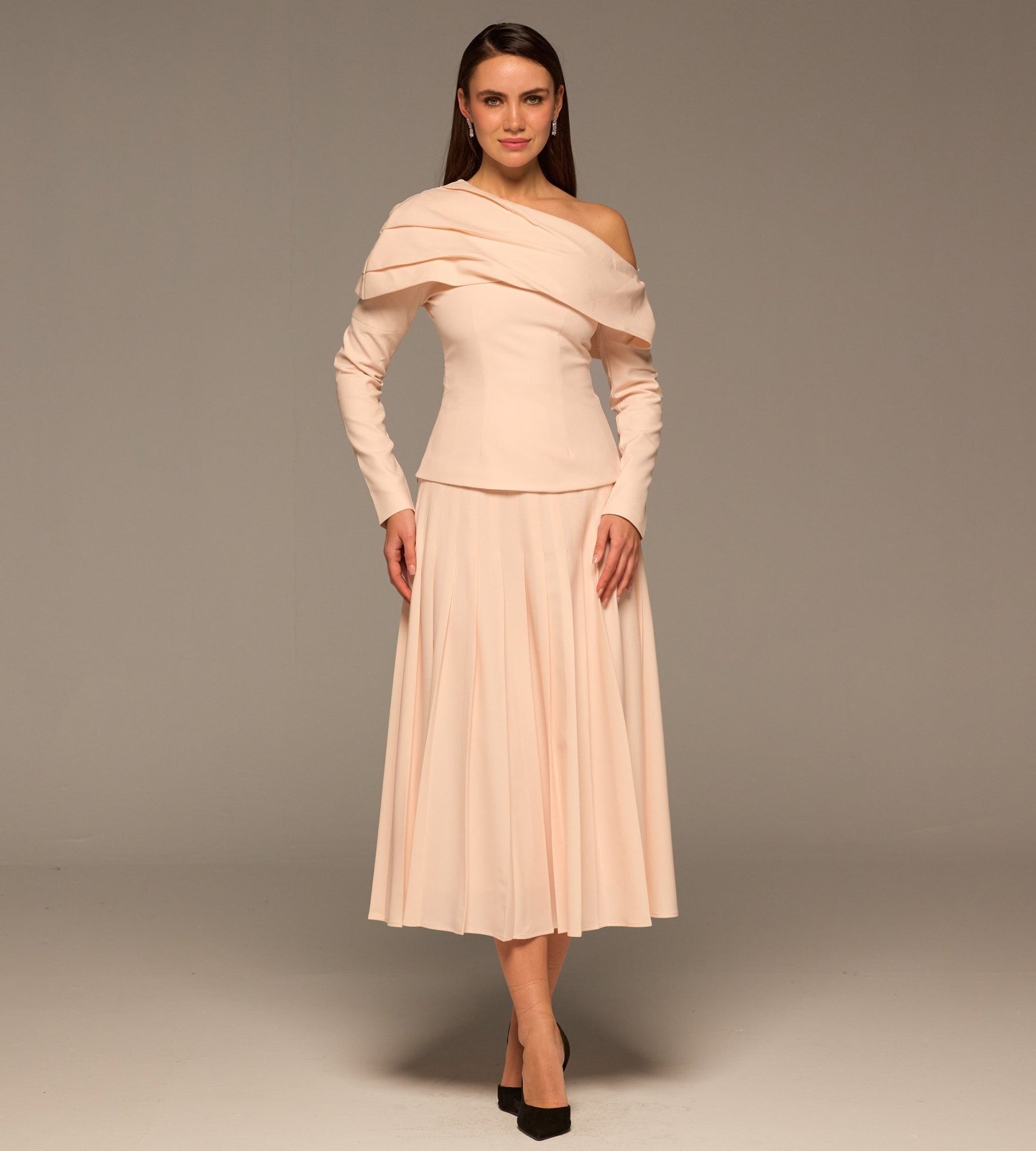 Pink Pleated Crepe Maxi Skirt - shopaleena