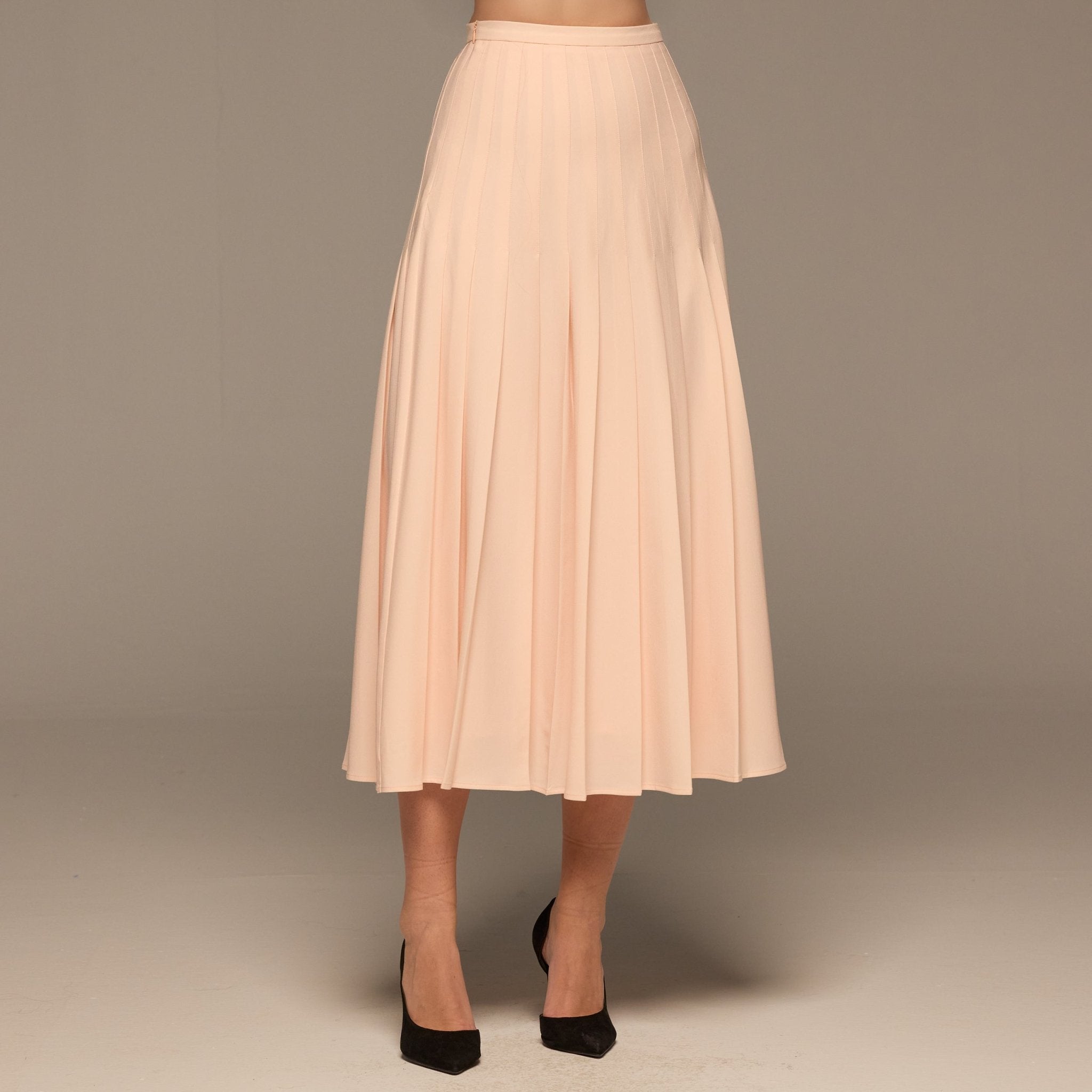 Pink Pleated Crepe Maxi Skirt - shopaleena