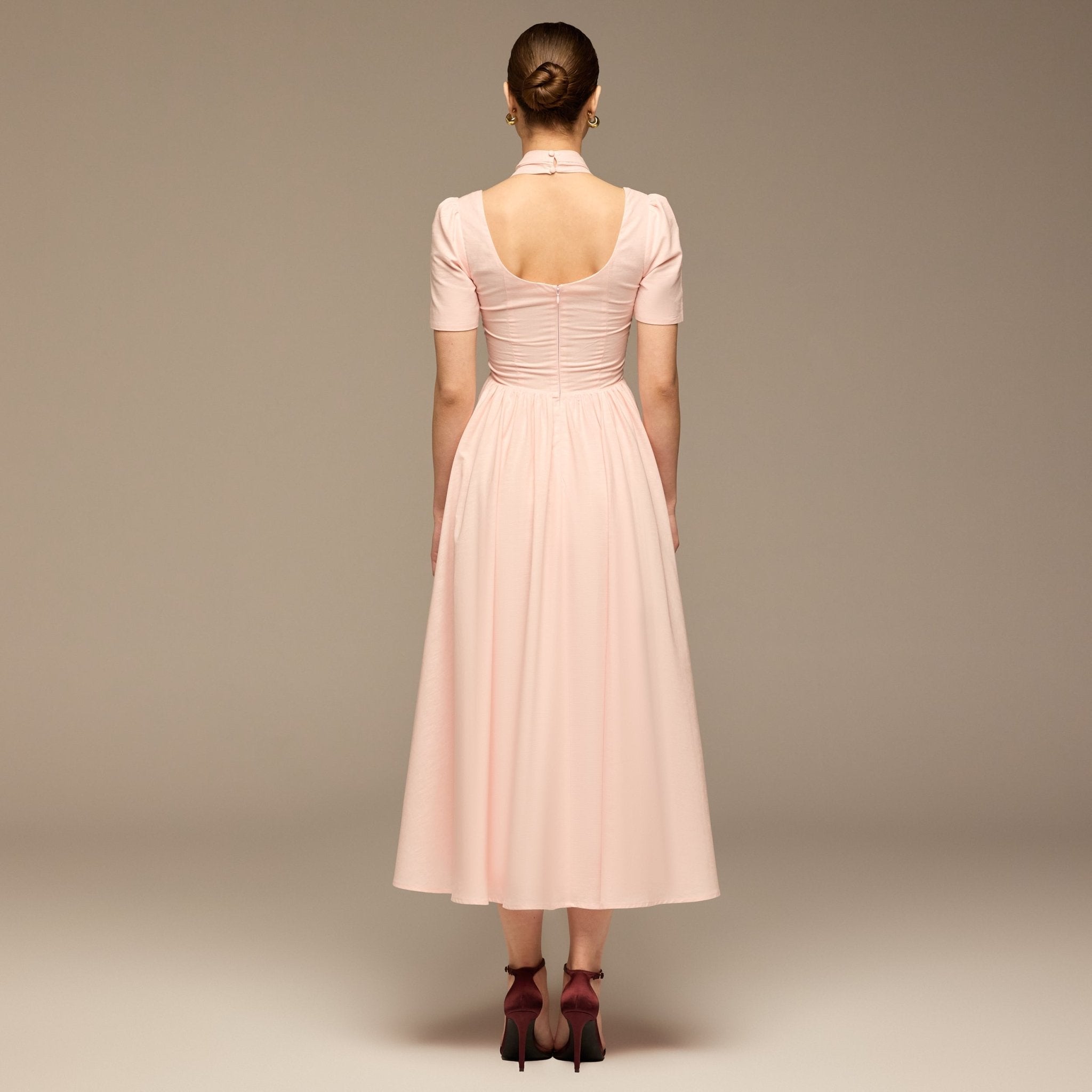 Pink Poplin V - Neck Button - Front Dress - shopaleena