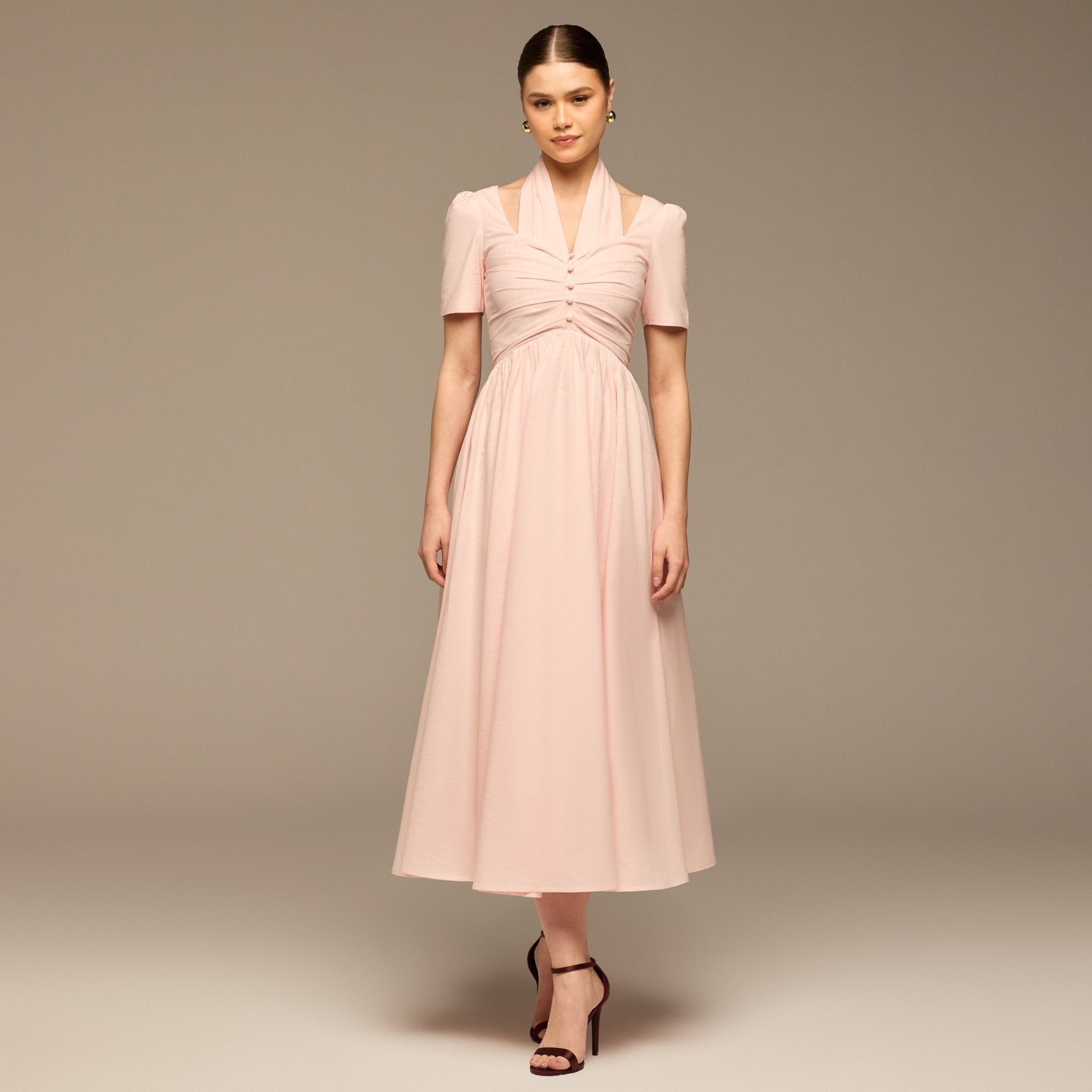 Pink Poplin V - Neck Button - Front Dress - shopaleena