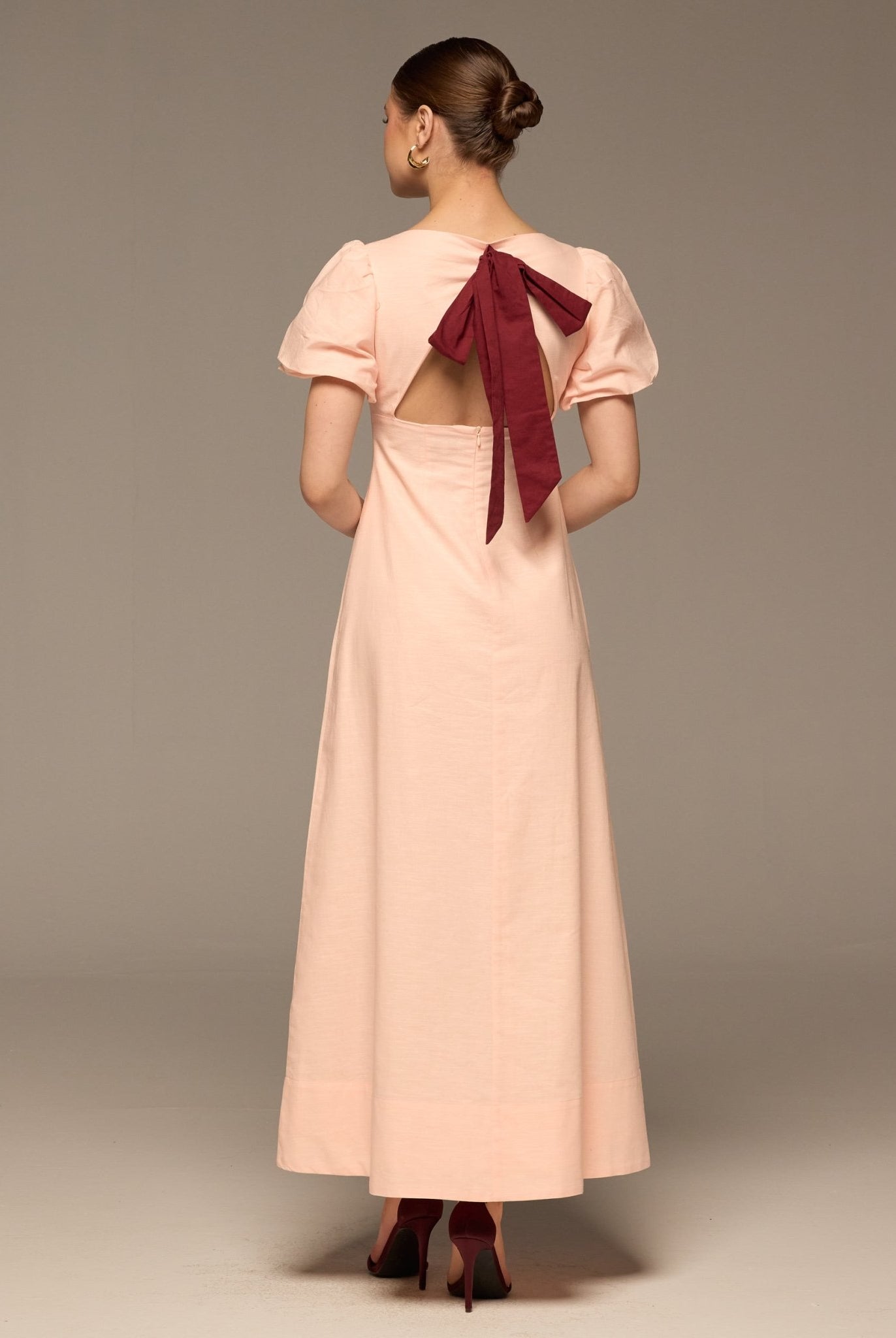 Pink Puff Sleeve Cotton Maxi Dress - shopaleena