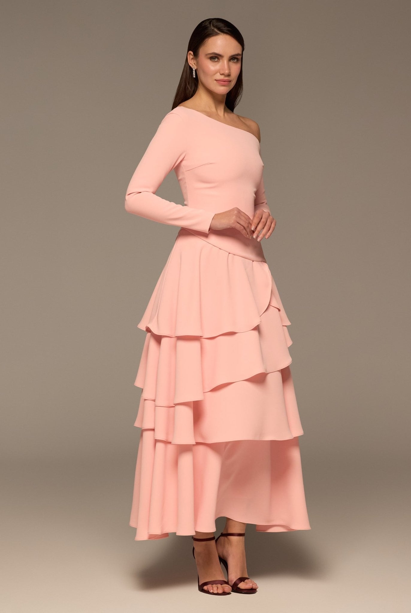 Pink Ruched Long Sleeve Jersey Maxi Dress - shopaleena