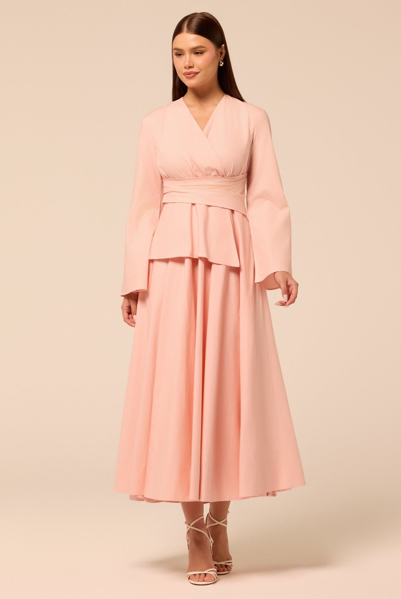 Pink Ruched Waist Poplin Dress - shopaleena