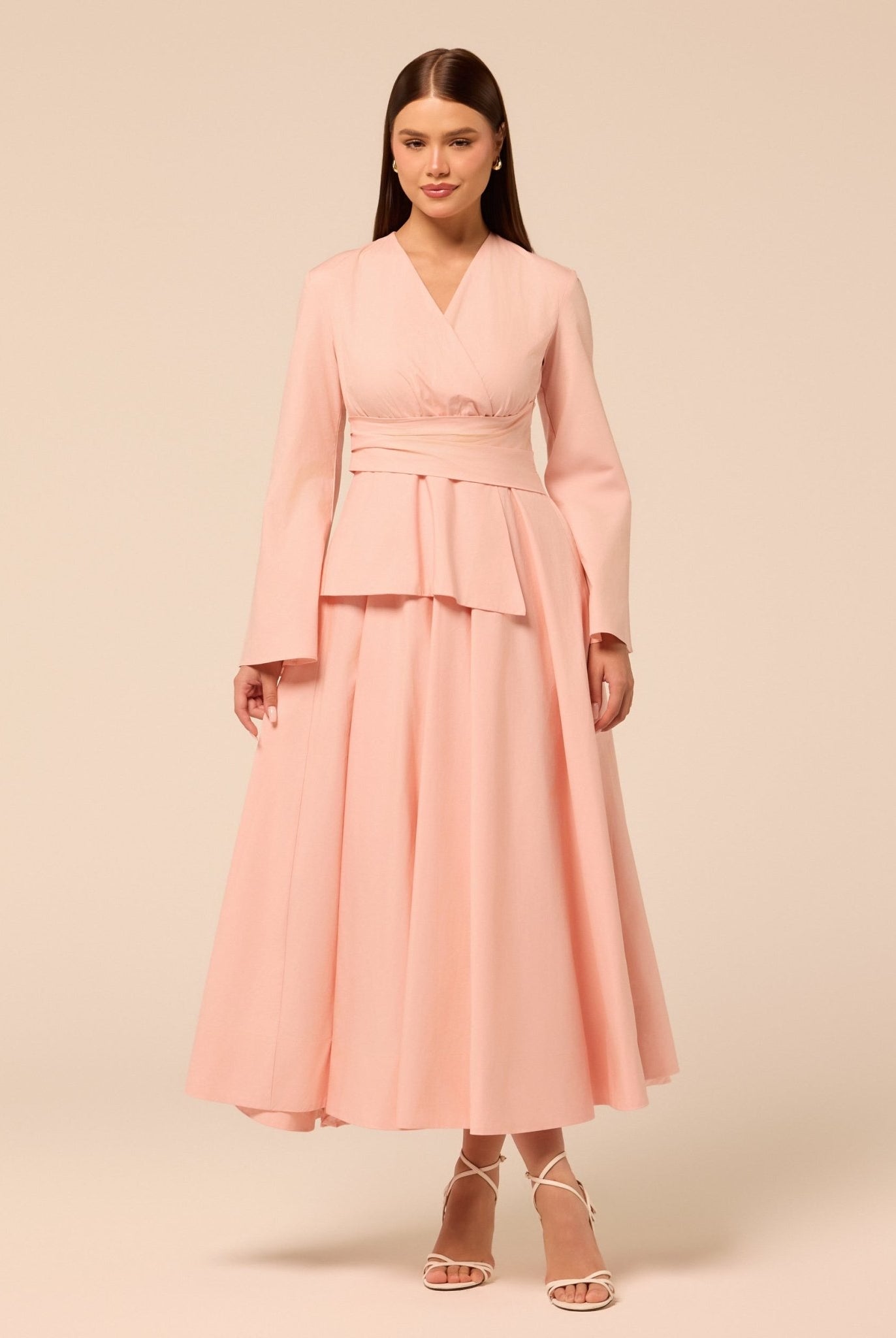 Pink Ruched Waist Poplin Dress - shopaleena