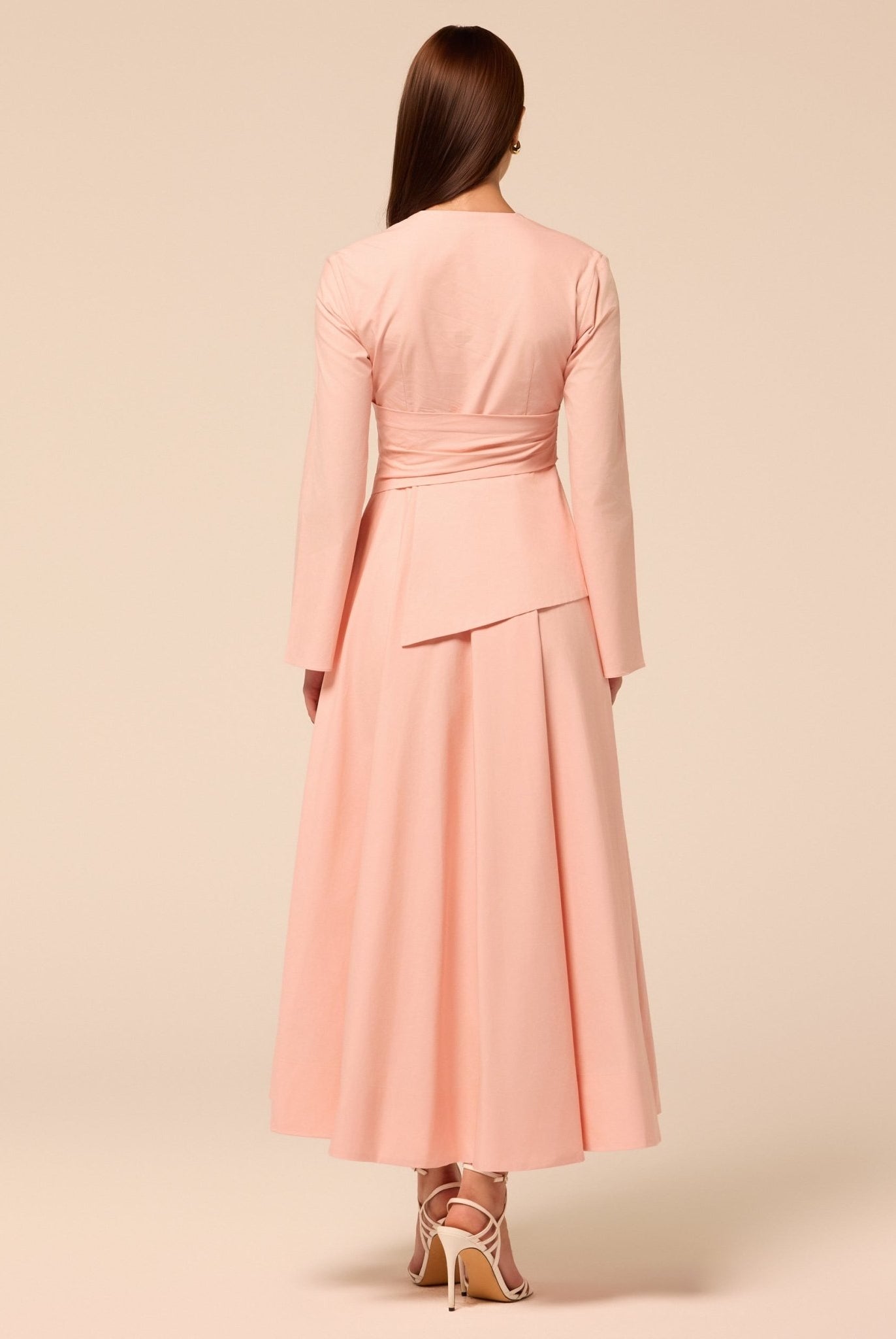 Pink Ruched Waist Poplin Dress - shopaleena