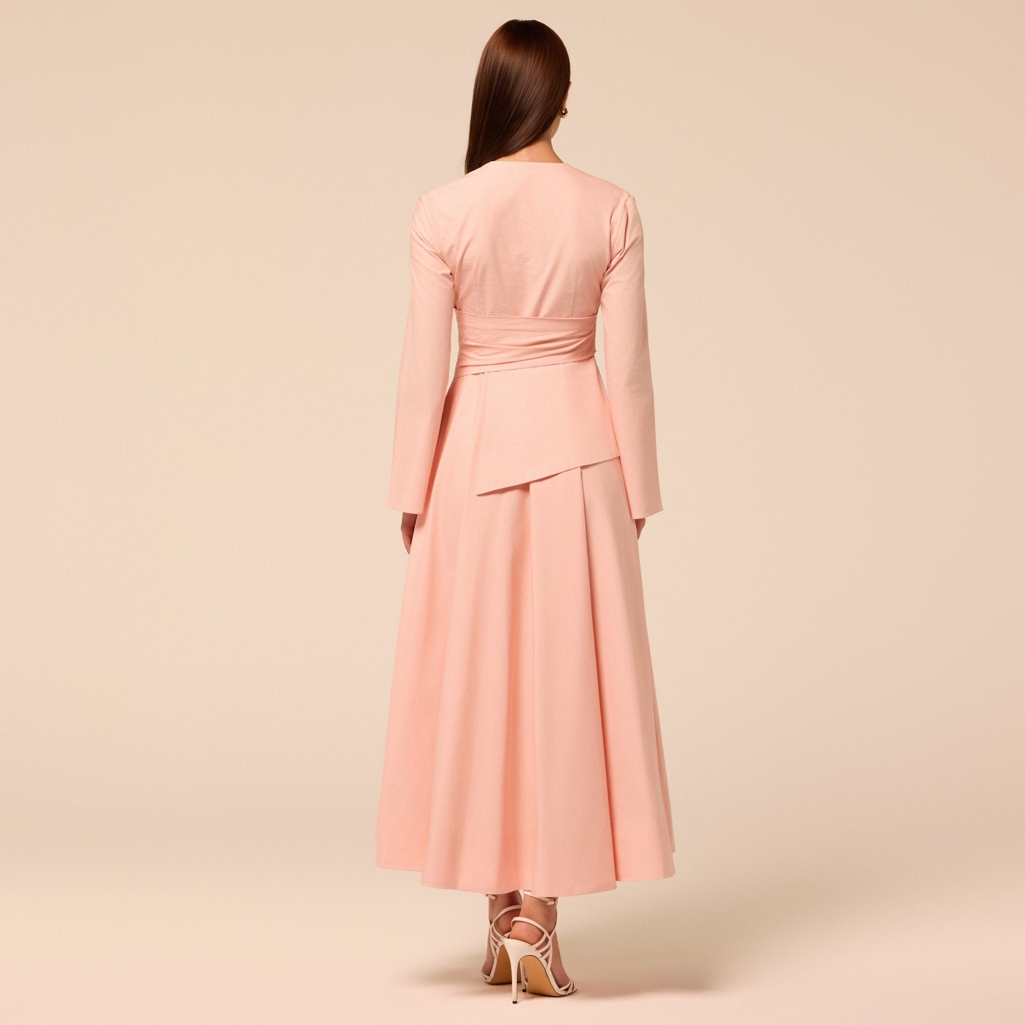 Pink Ruched Waist Poplin Dress - shopaleena