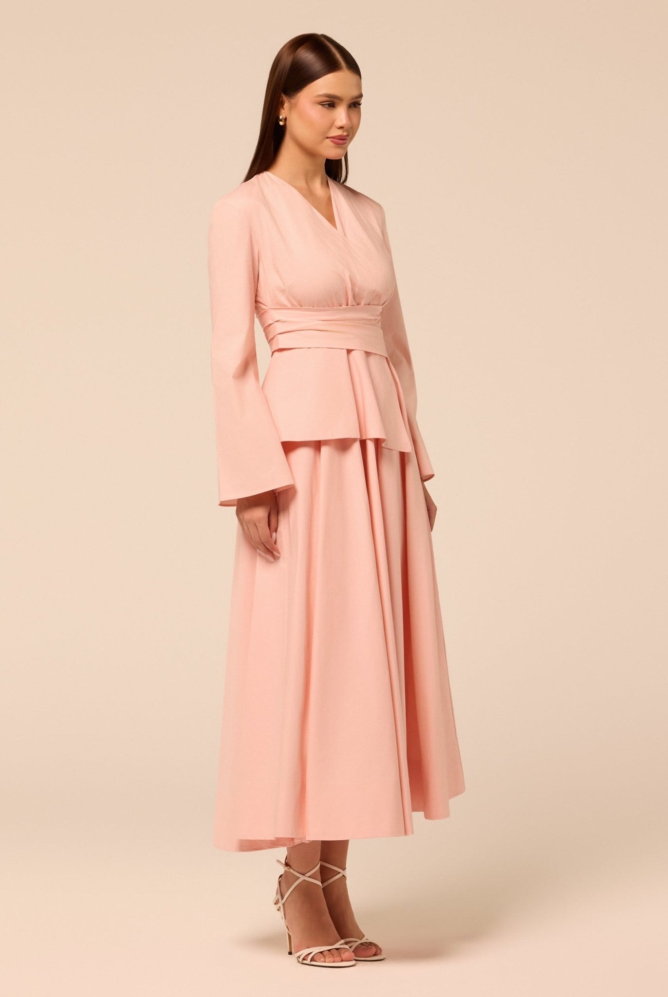 Pink Ruched Waist Poplin Dress - shopaleena