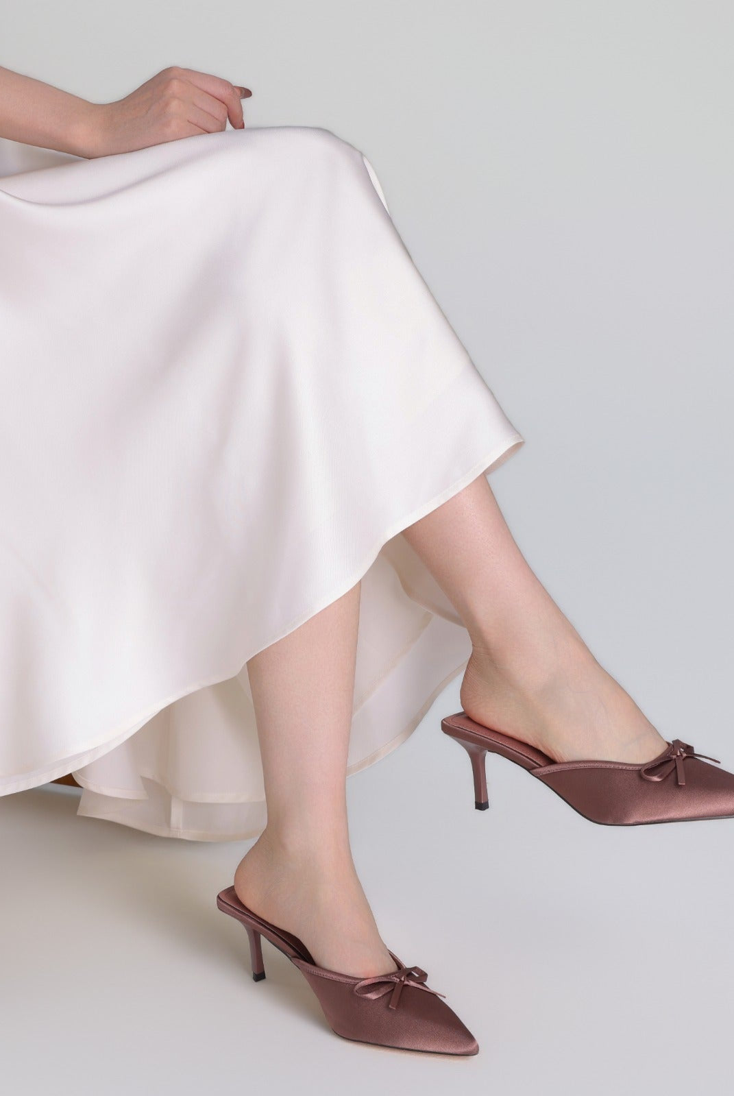 Pink Satin Bow Mules - shopaleena