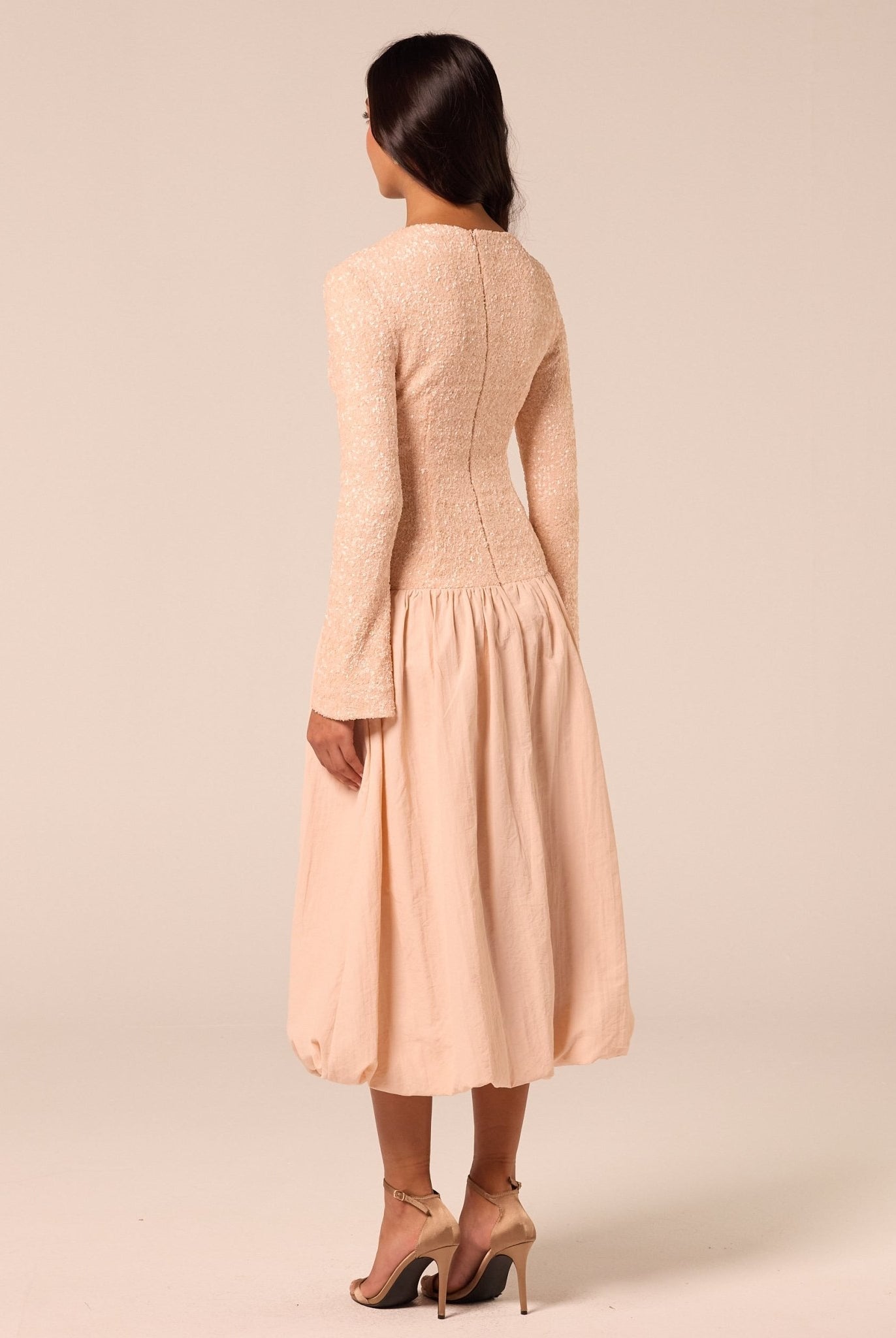 Pink Sequin & Cotton Poplin Midi Dress - shopaleena