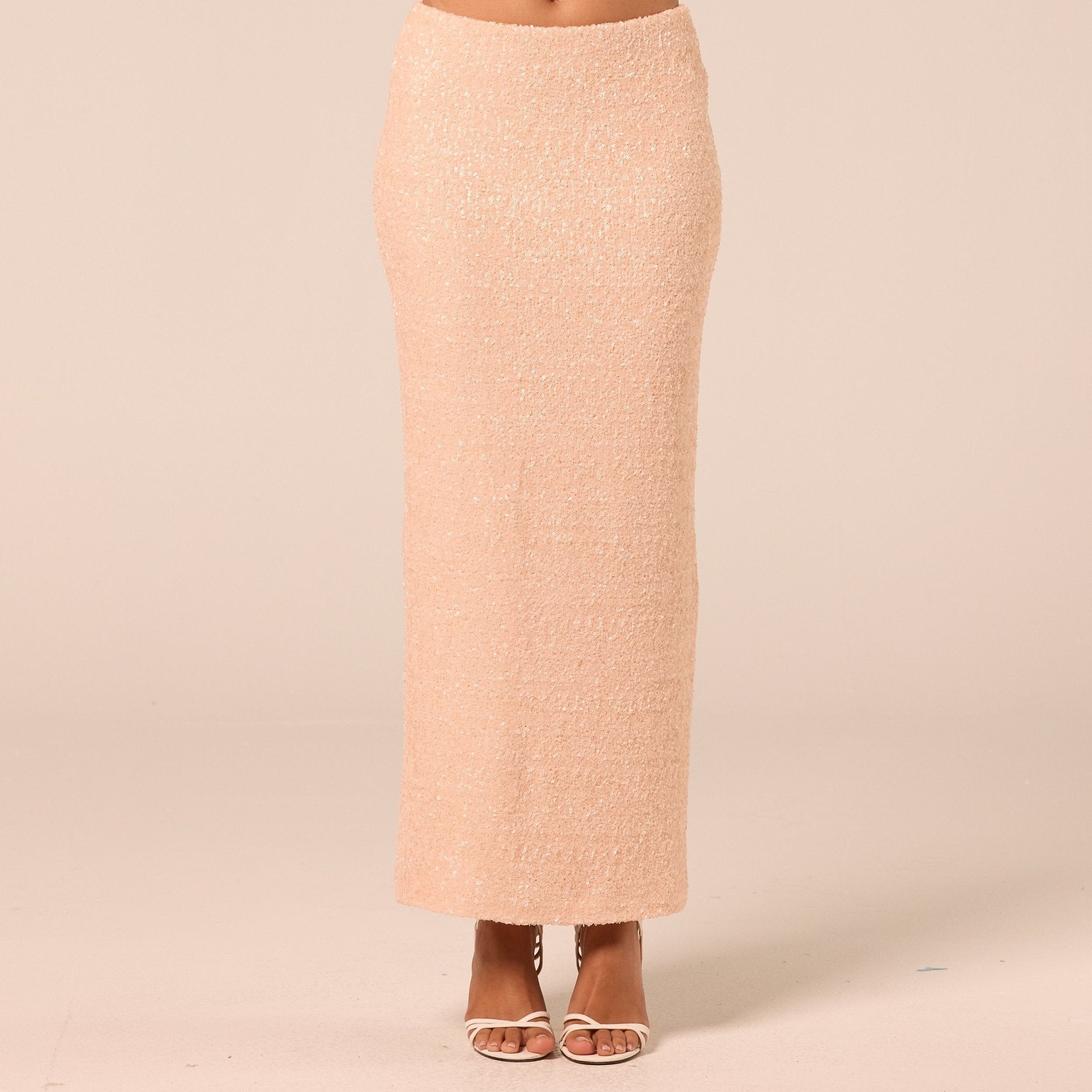 Pink Sequin Straight Maxi Skirt - shopaleena