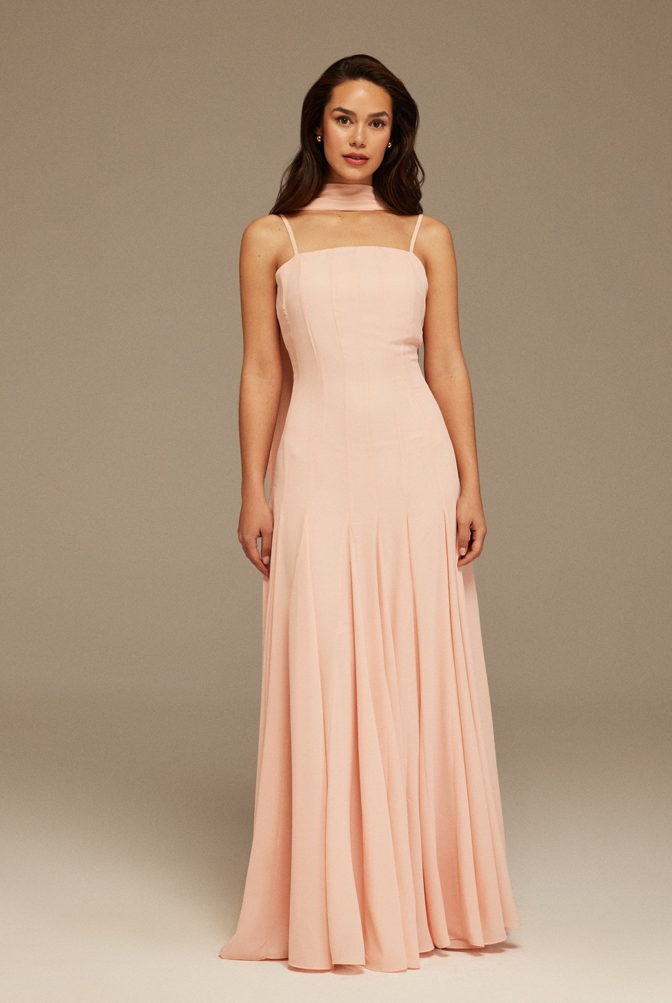 Pink Short Sleeve Heart Neckline Long Dress - shopaleena