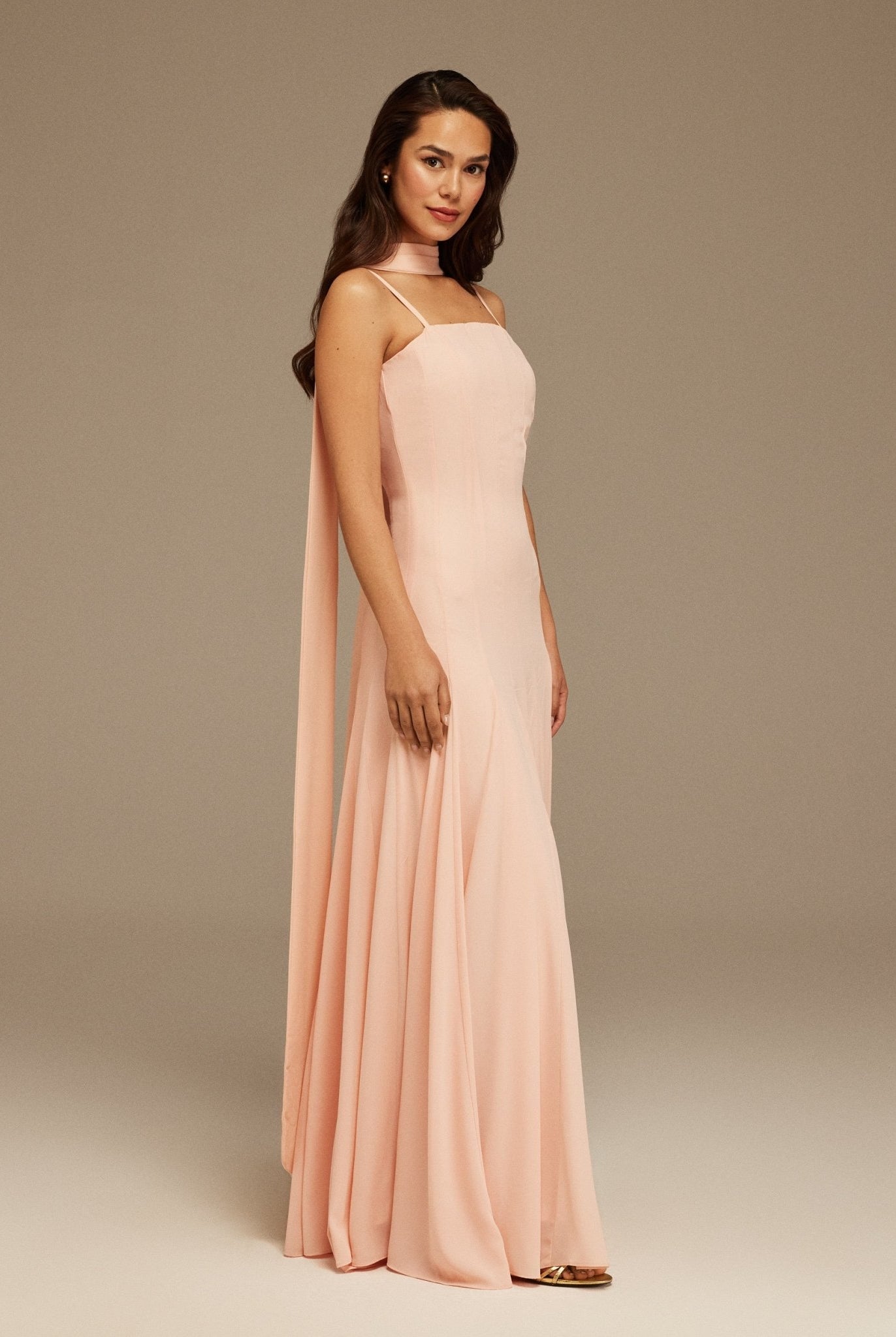 Pink Short Sleeve Heart Neckline Long Dress - shopaleena