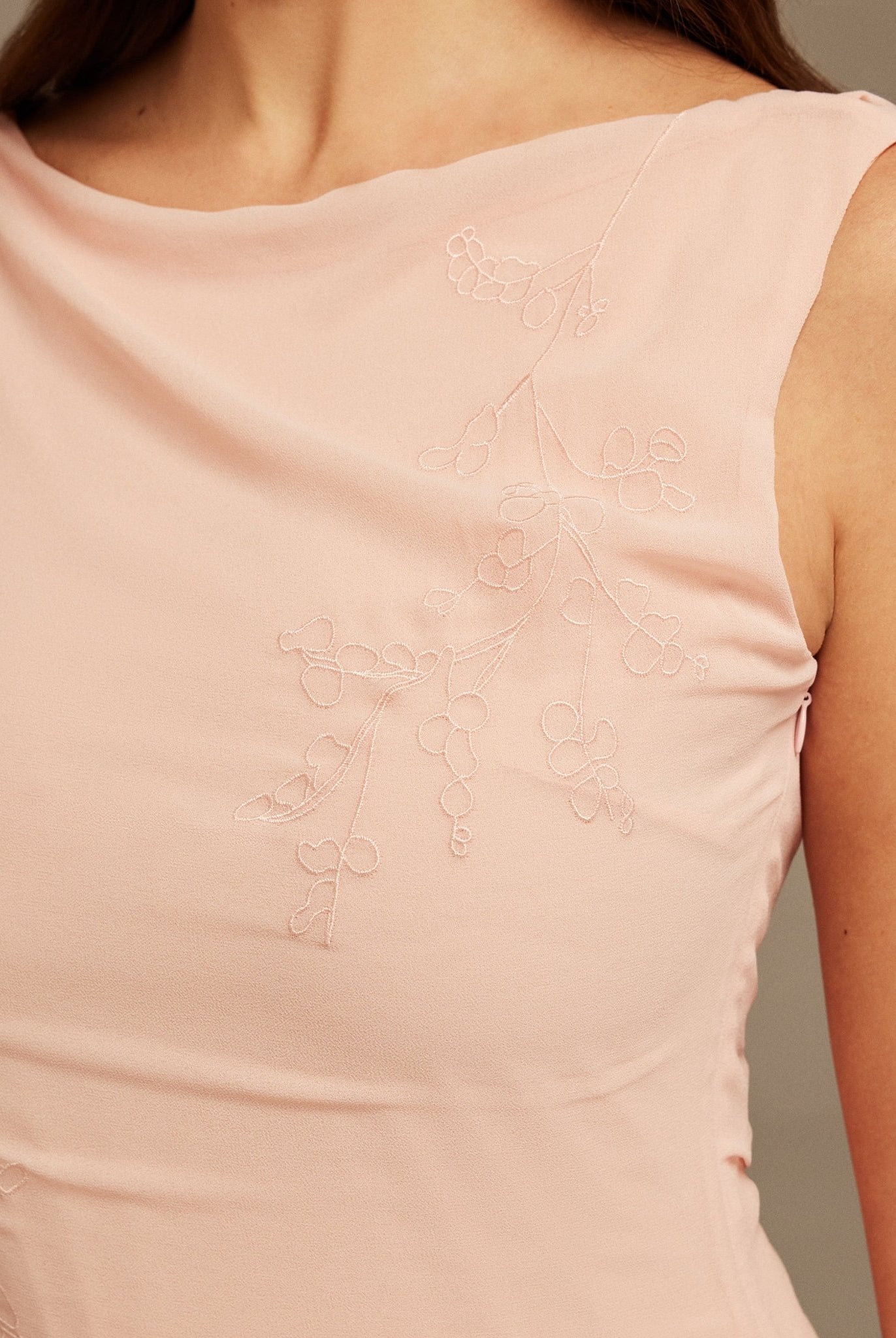 Pink Sleeveless Chiffon Maxi Dress with embroidery - shopaleena