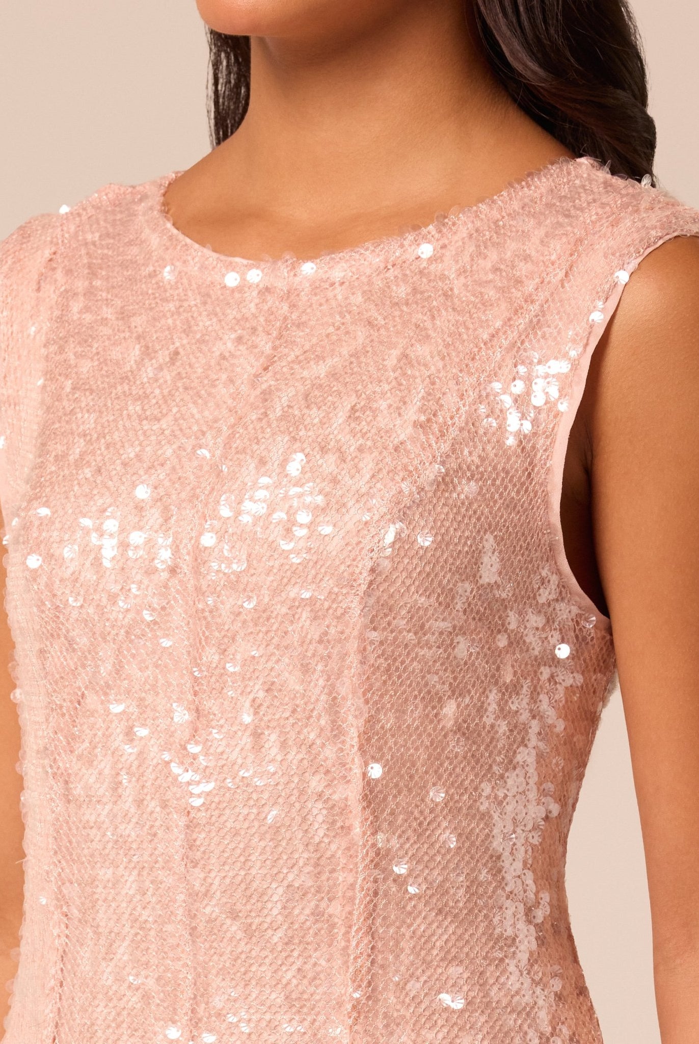 Pink Sleeveless Sequin Dress with Chiffon Godets - shopaleena