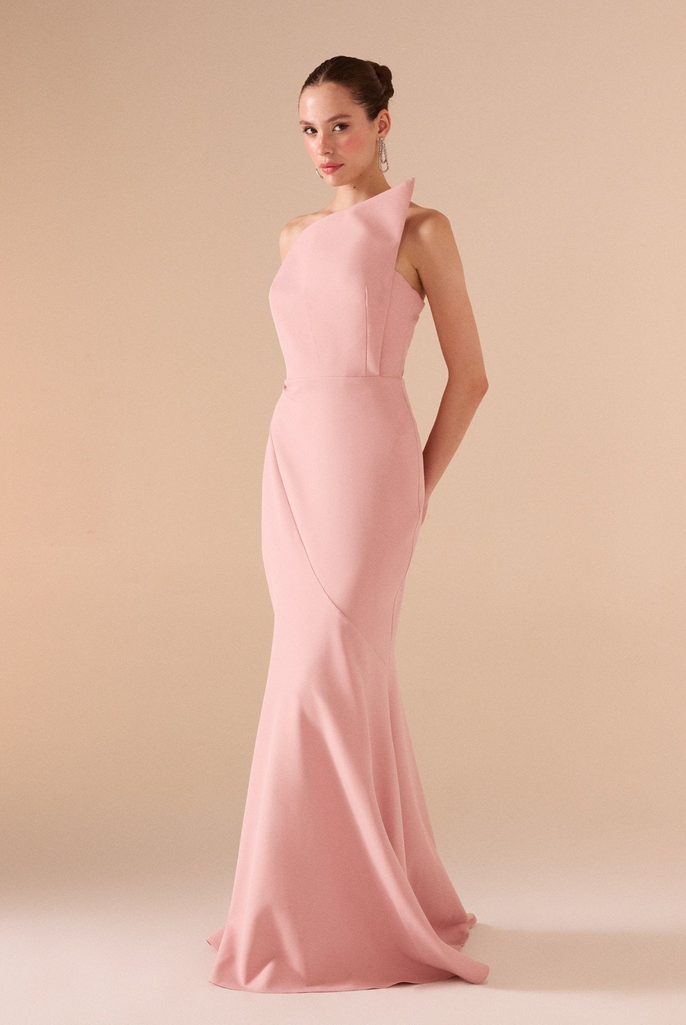Pink Strapless Mermaid Crepe Maxi Dress - shopaleena