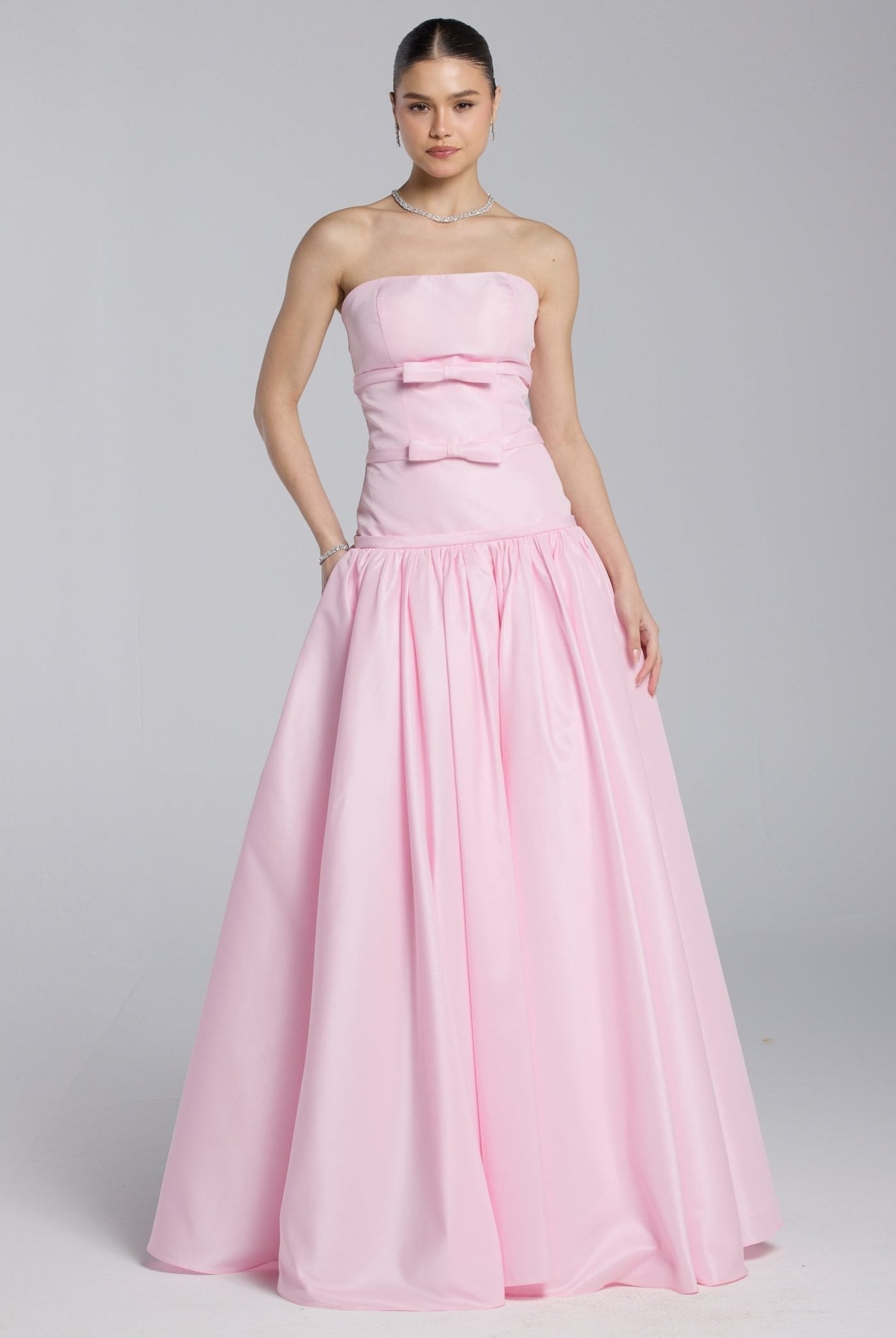 Pink Taffeta Strapless Bow - Detailed Gown - shopaleena
