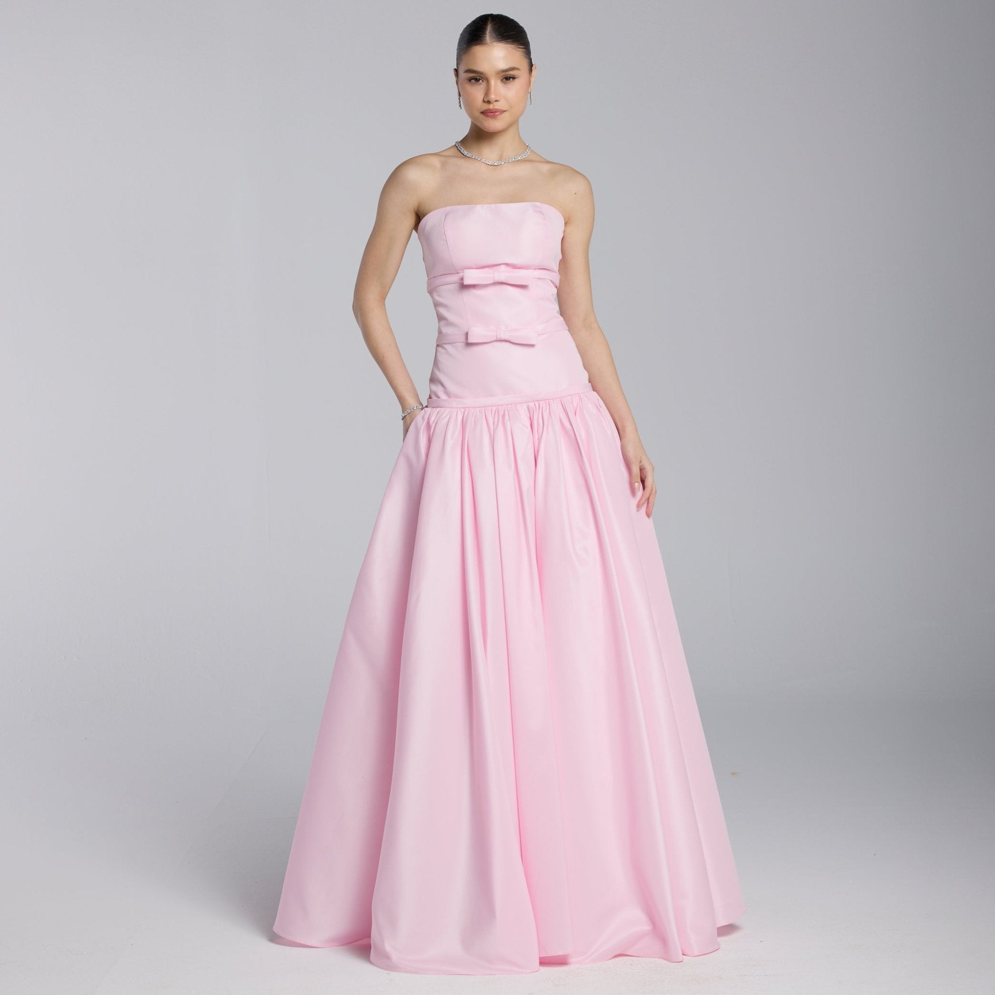 Pink Taffeta Strapless Bow - Detailed Gown - shopaleena