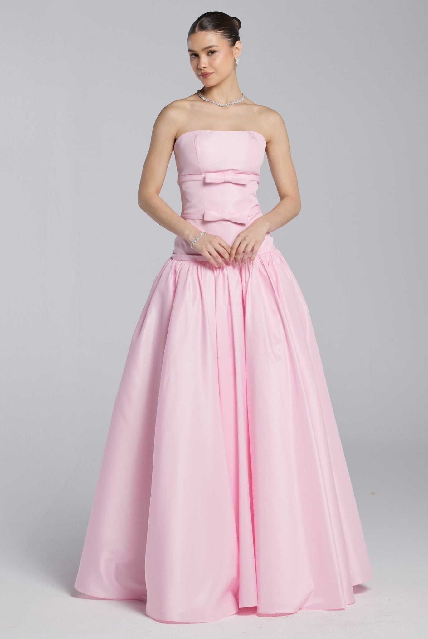 Pink Taffeta Strapless Bow - Detailed Gown - shopaleena