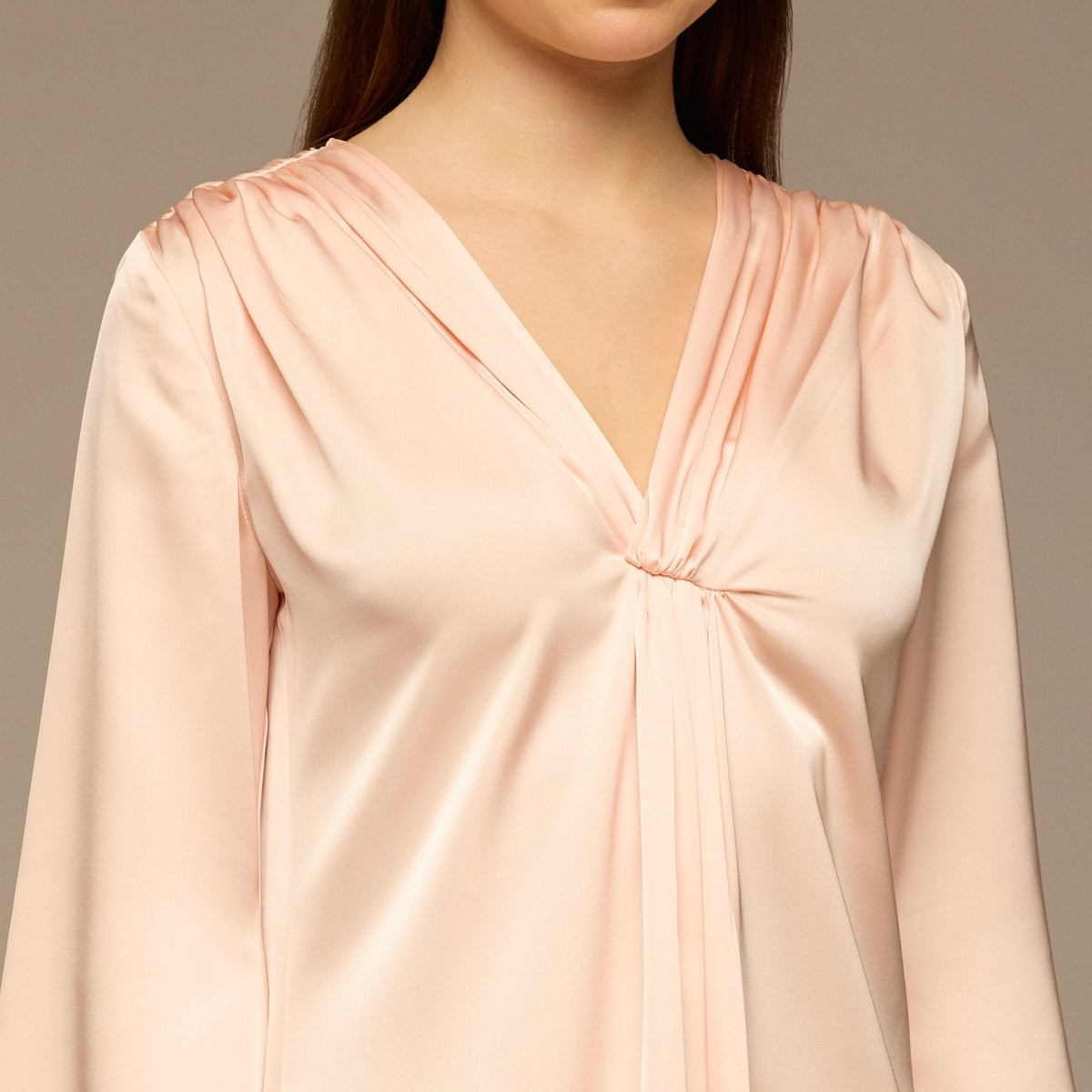 Pink V - Neck Flared Sleeve Satin Kaftan - shopaleena