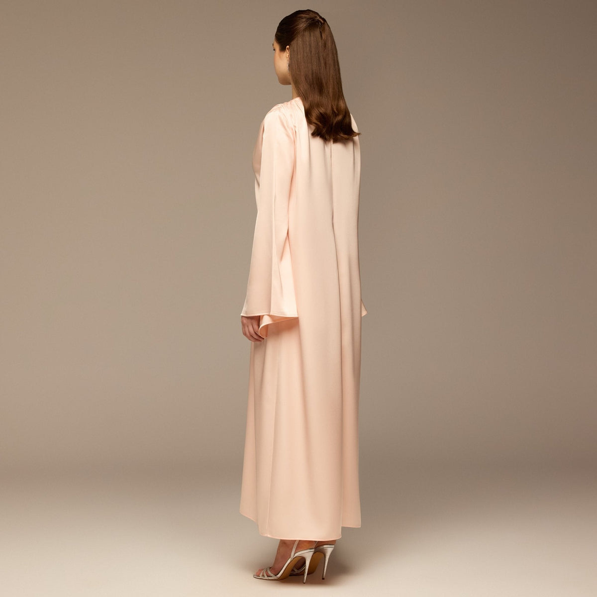 Pink V - Neck Flared Sleeve Satin Kaftan - shopaleena