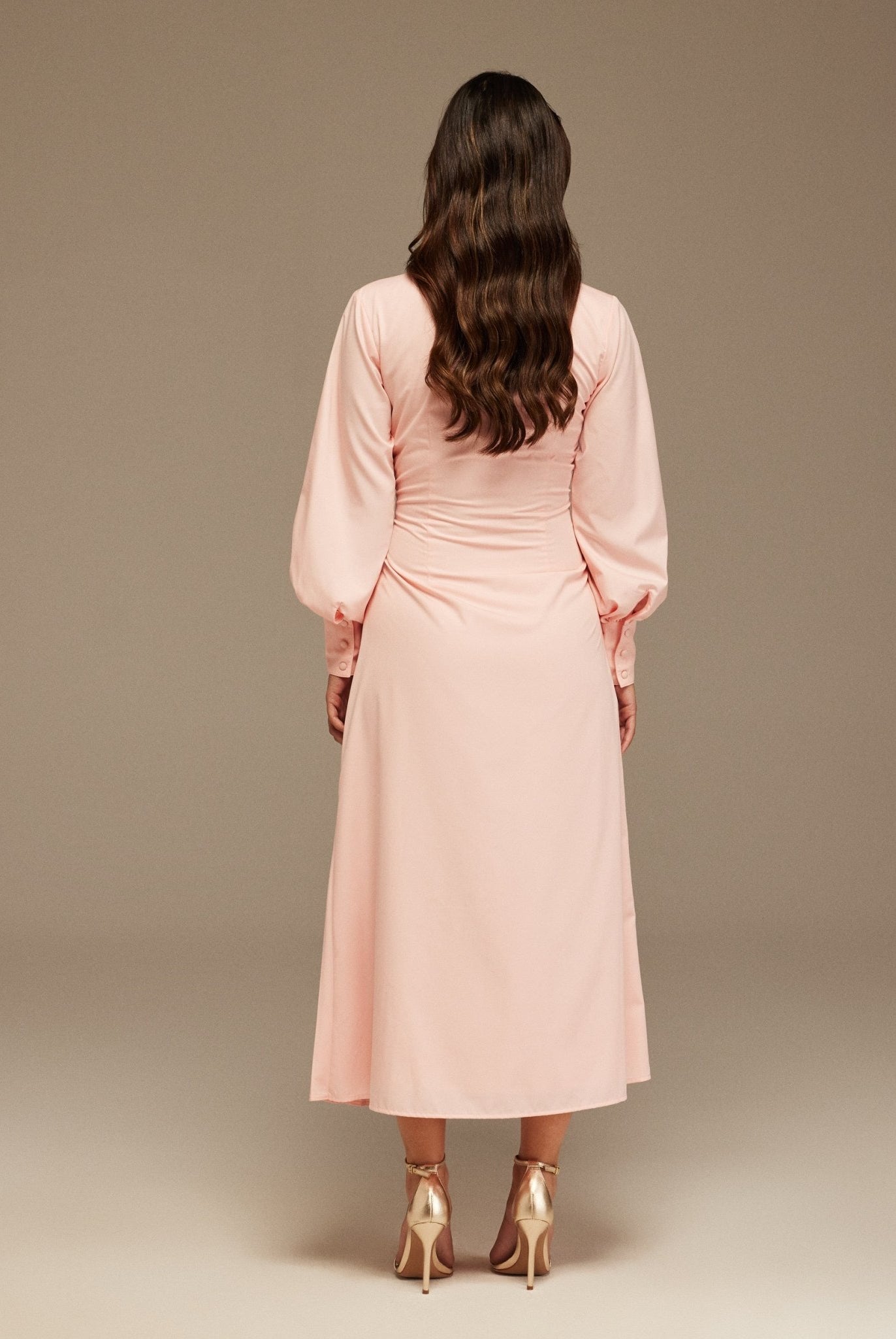 Pink Warped Dress Poplin With Pleats - shopaleena