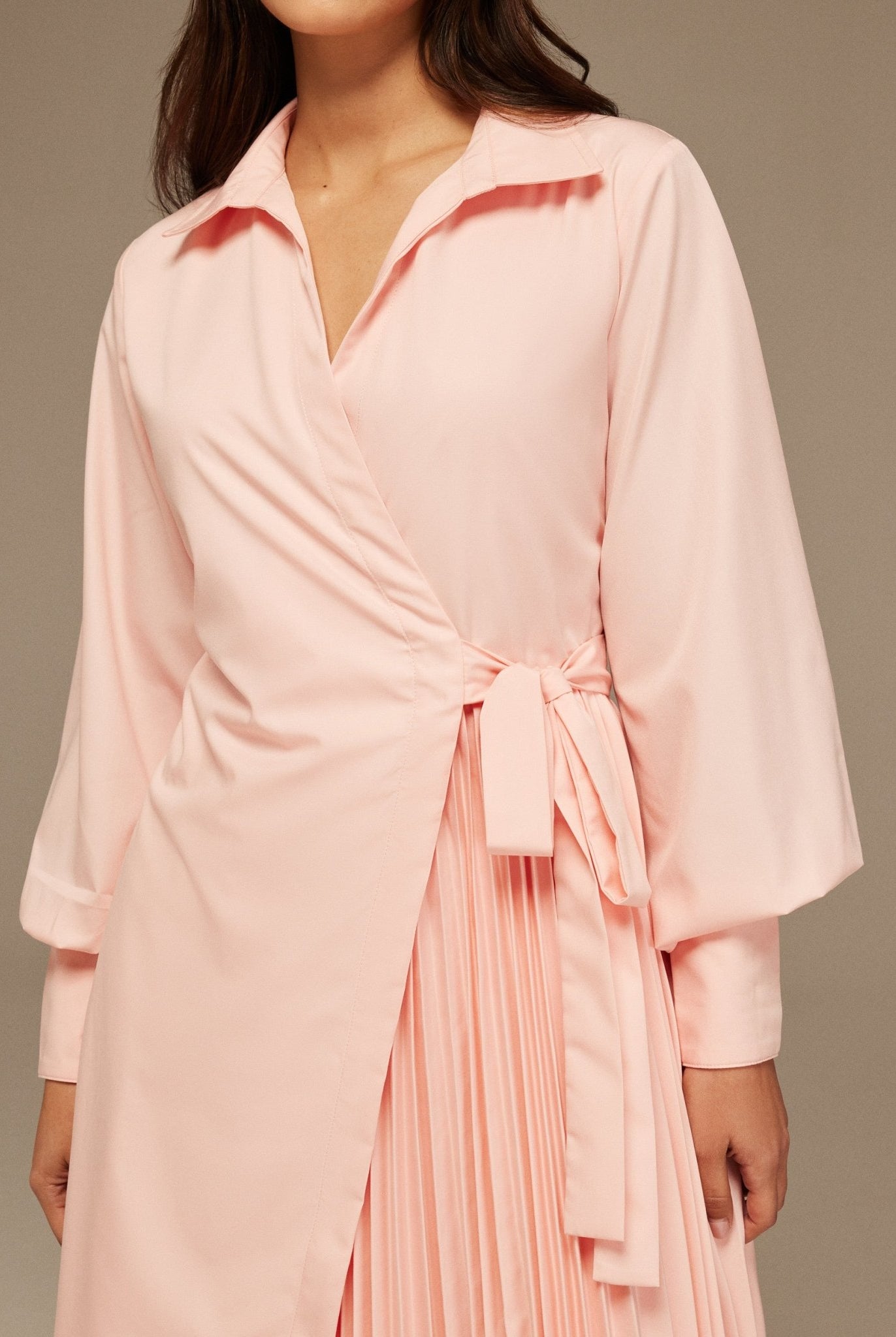Pink Warped Dress Poplin With Pleats - shopaleena