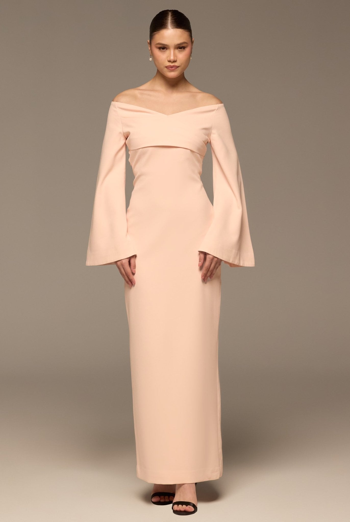 Pink Wide V Neck Crepe Maxi Dress - shopaleena