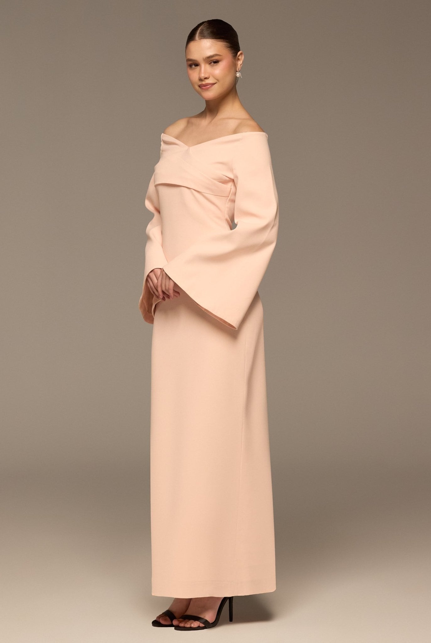 Pink Wide V Neck Crepe Maxi Dress - shopaleena