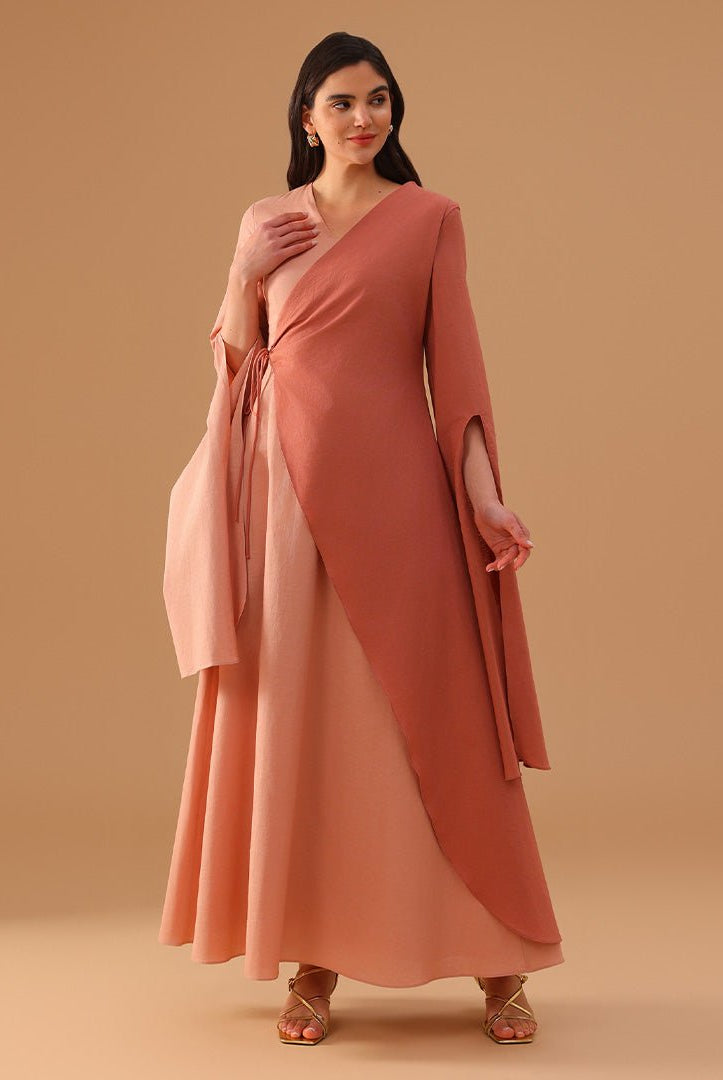 Pink Wrap Linen Cotton Maxi Kaftan - shopaleena