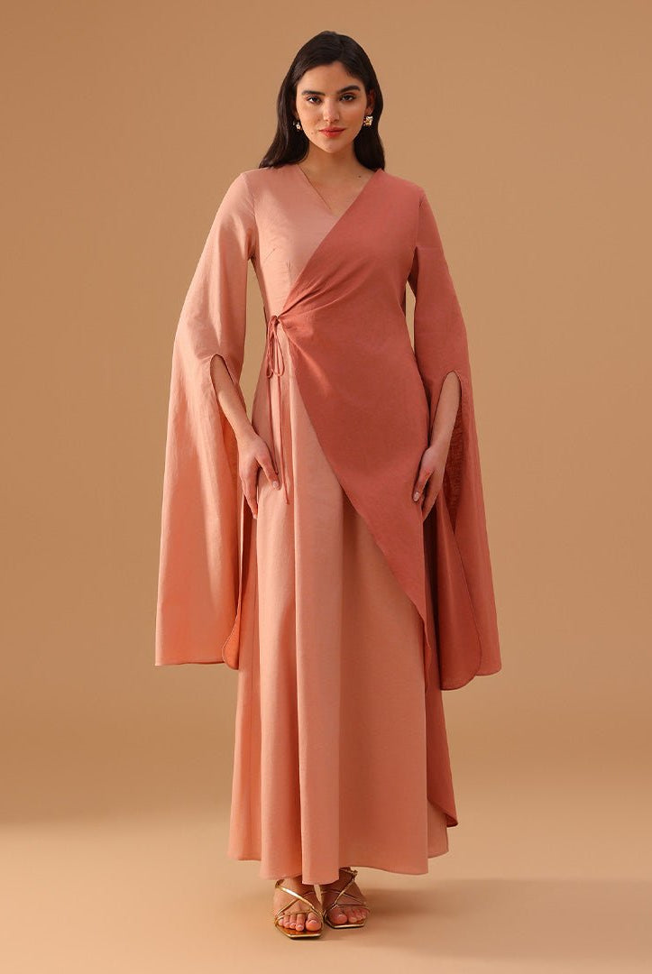 Pink Wrap Linen Cotton Maxi Kaftan - shopaleena