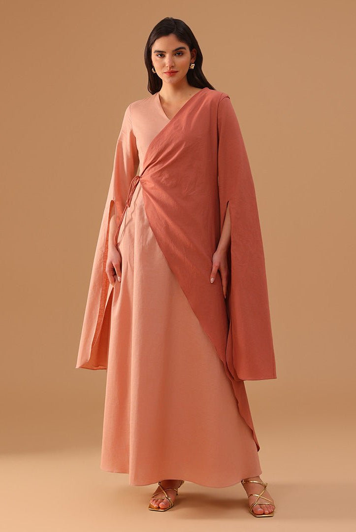 Pink Wrap Linen Cotton Maxi Kaftan - shopaleena