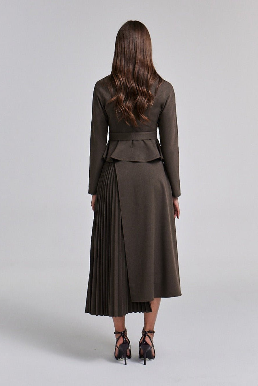 Pleated Asymmetric Wool Midi Skirt - shopaleena