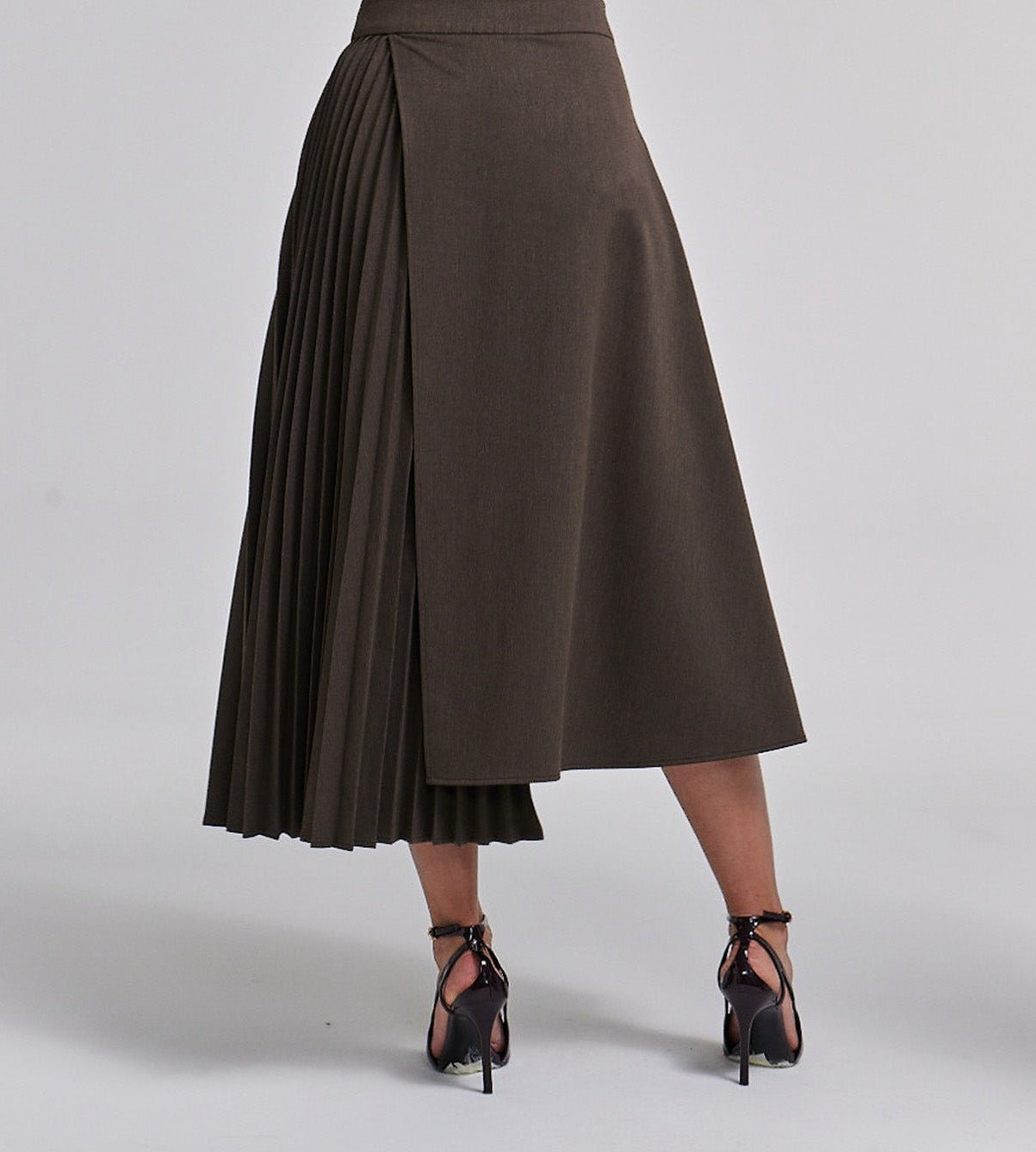 Pleated Asymmetric Wool Midi Skirt - shopaleena